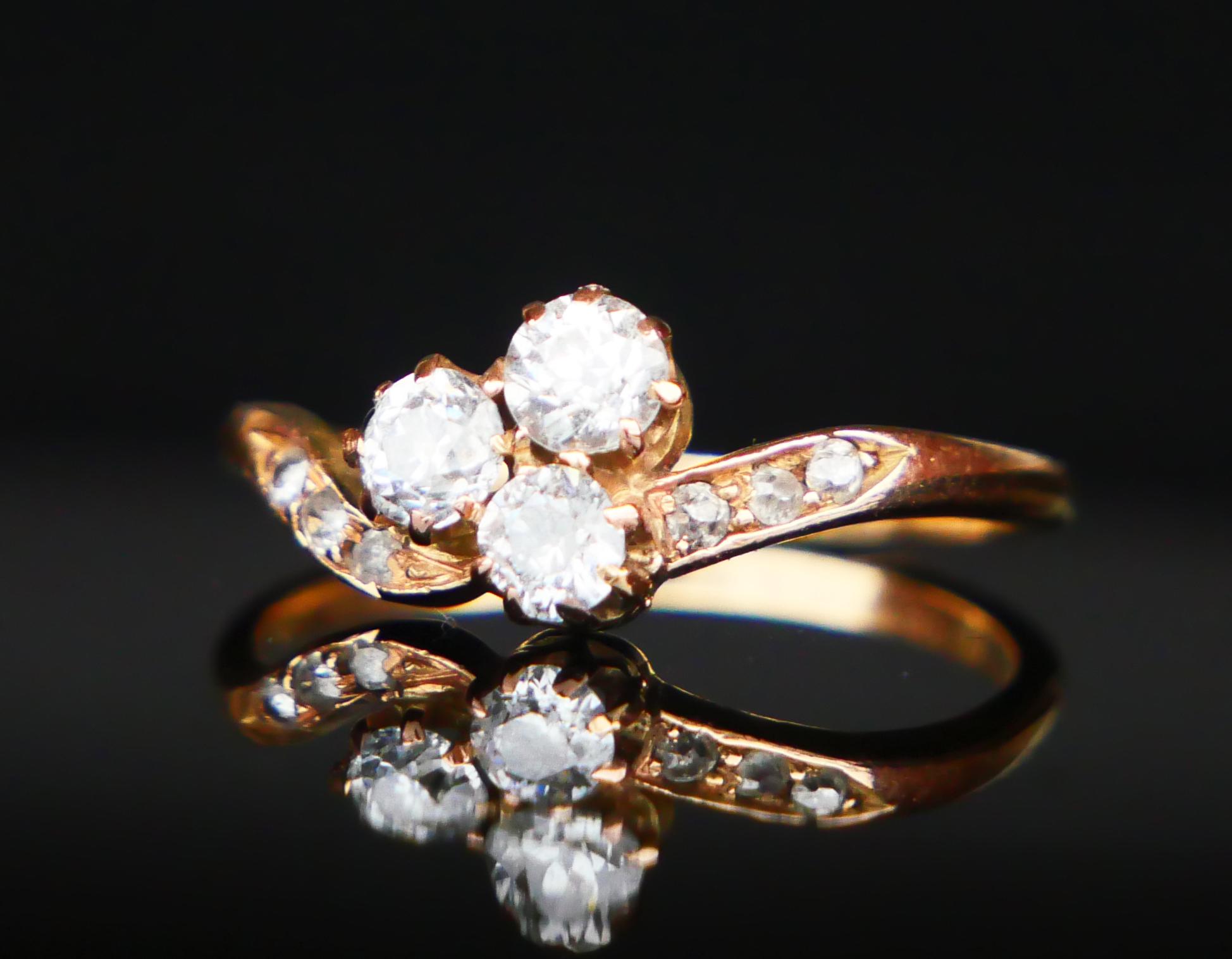 Art déco Bague allemande ancienne naturelle  0.8 ctw Diamants or 14 massif Ø 6.75 US / 2gr en vente
