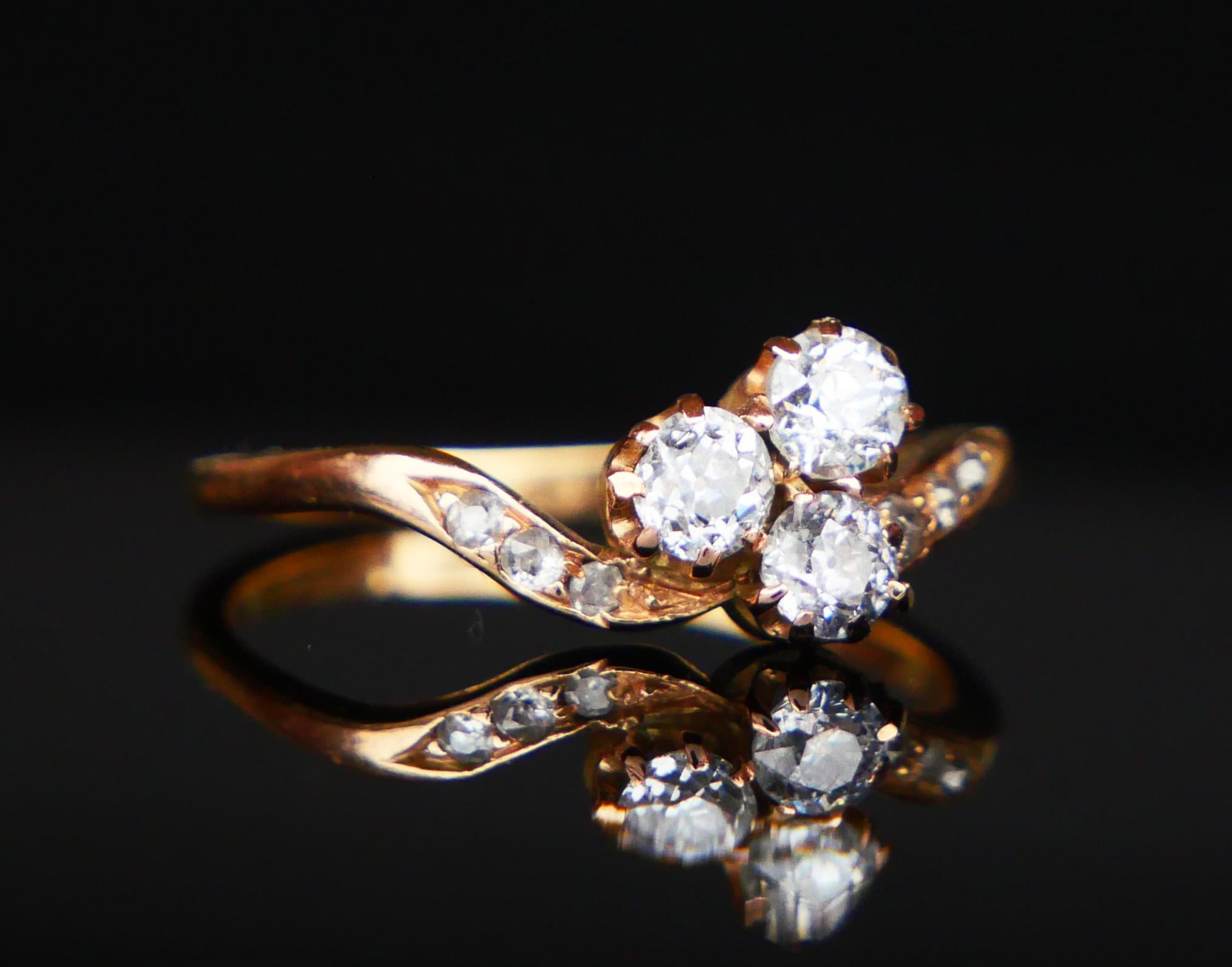 Taille vieille Europe Bague allemande ancienne naturelle  0.8 ctw Diamants or 14 massif Ø 6.75 US / 2gr en vente
