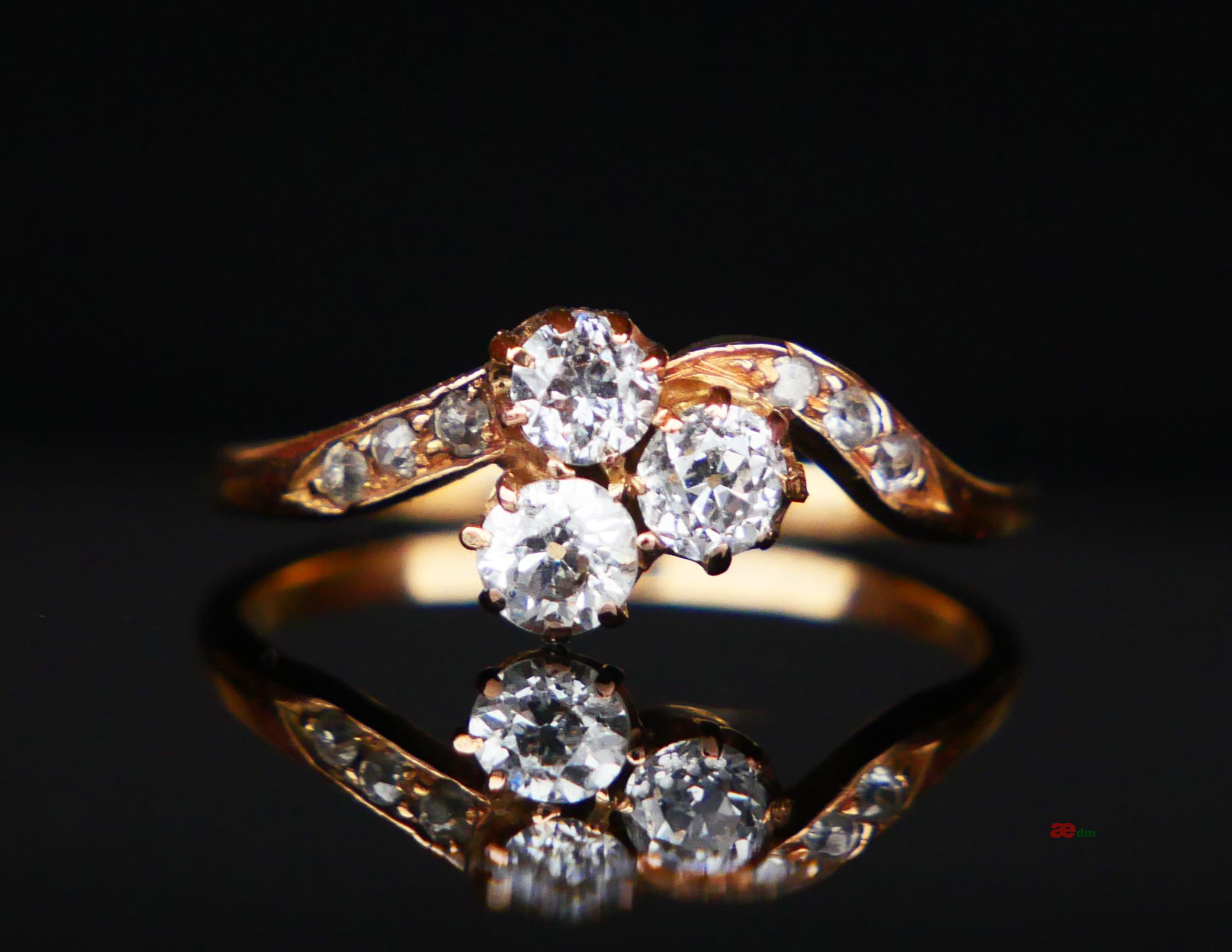 Bague allemande ancienne naturelle  0.8 ctw Diamants or 14 massif Ø 6.75 US / 2gr en vente 1