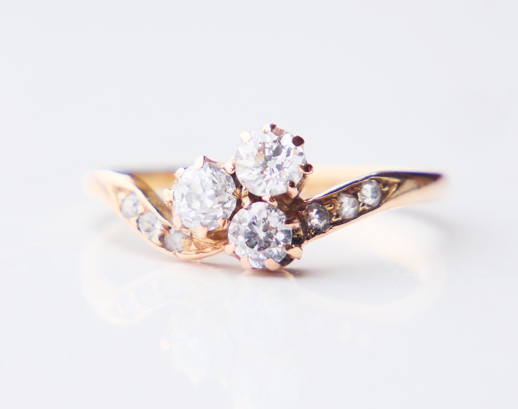 Bague allemande ancienne naturelle  0.8 ctw Diamants or 14 massif Ø 6.75 US / 2gr en vente 4