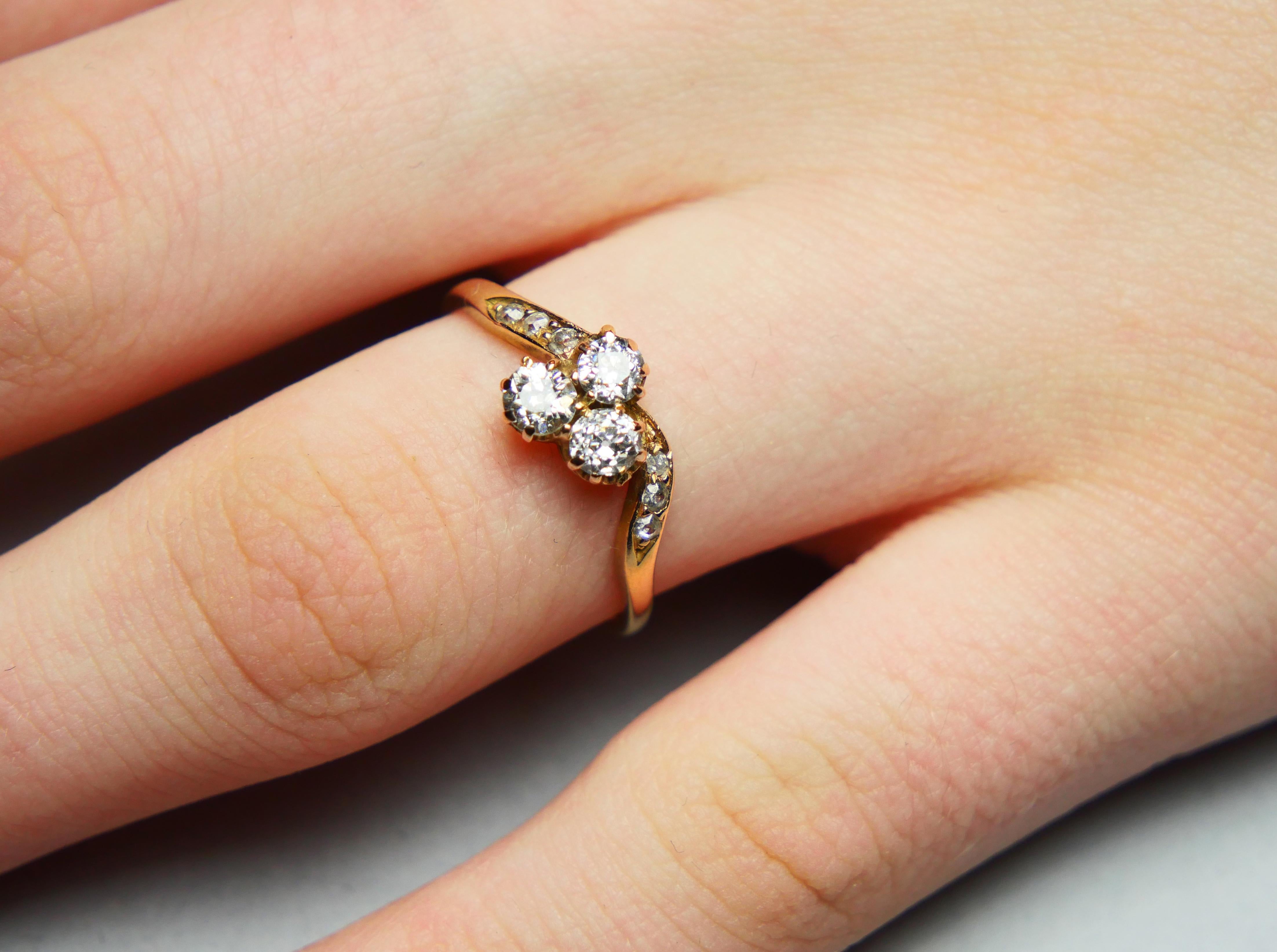 Bague allemande ancienne naturelle  0.8 ctw Diamants or 14 massif Ø 6.75 US / 2gr en vente 2