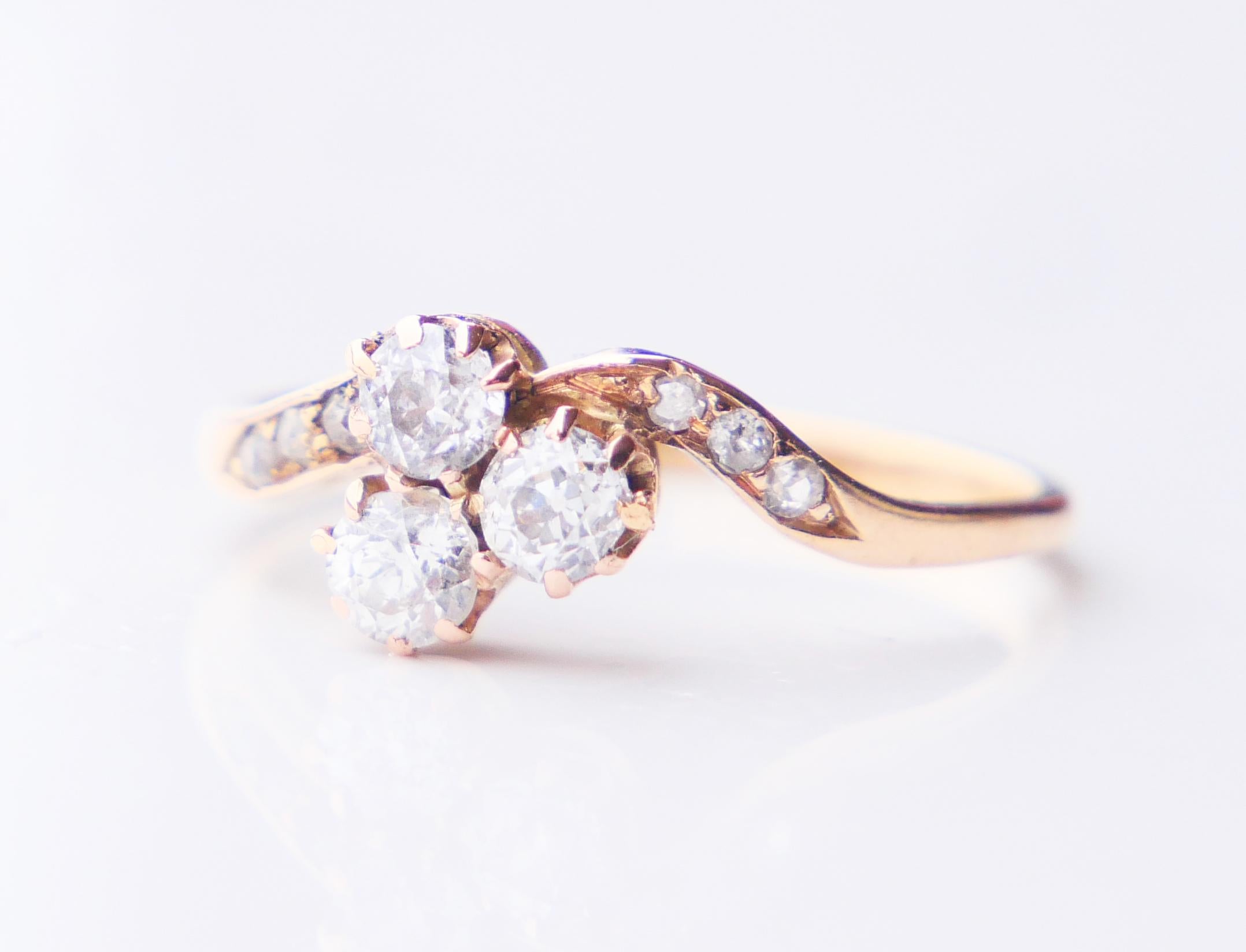Bague allemande ancienne naturelle  0.8 ctw Diamants or 14 massif Ø 6.75 US / 2gr en vente 5