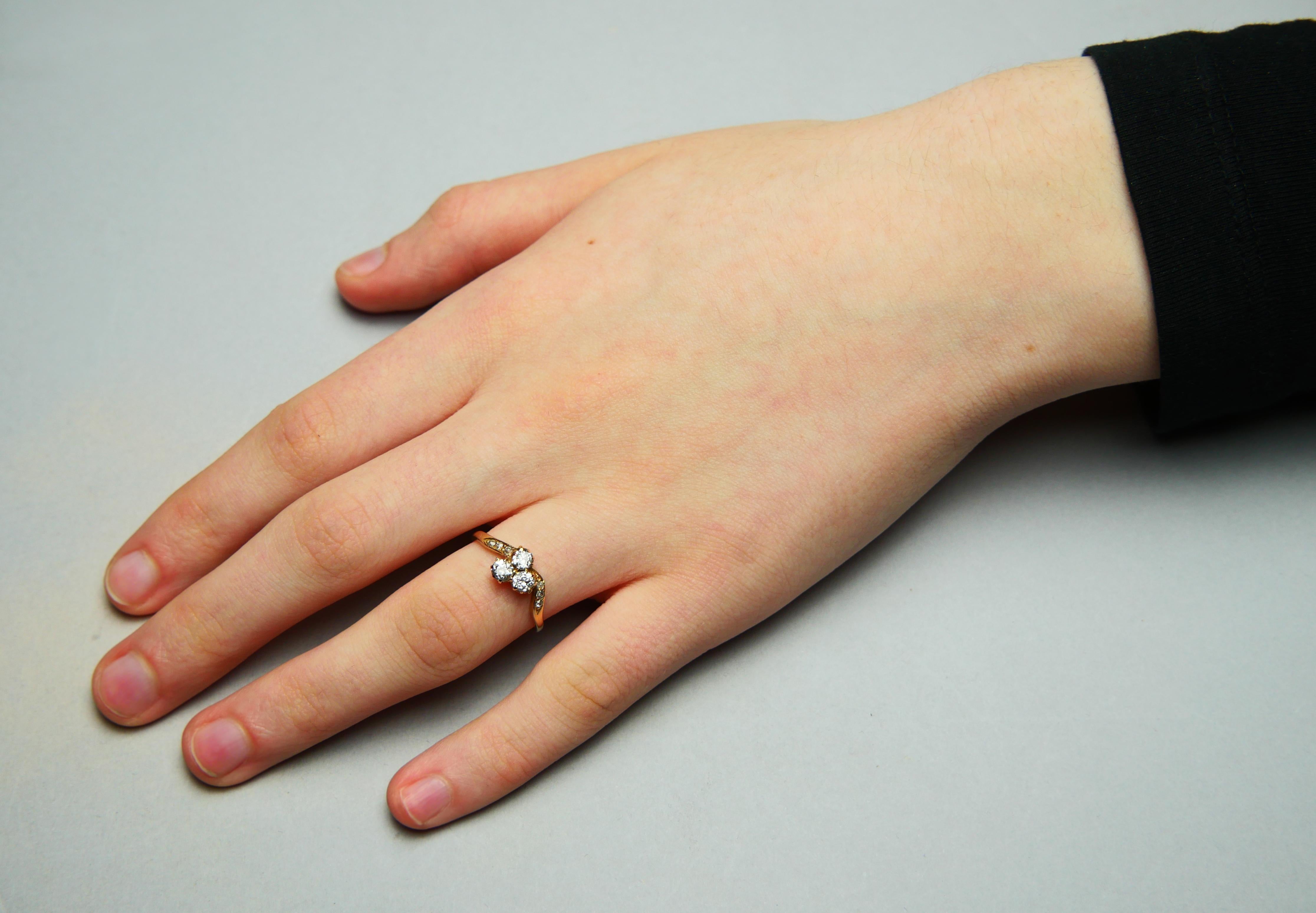 Bague allemande ancienne naturelle  0.8 ctw Diamants or 14 massif Ø 6.75 US / 2gr en vente 3