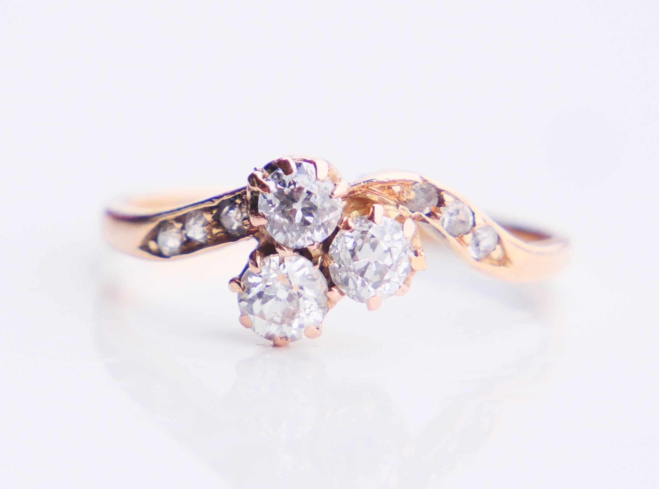 Bague allemande ancienne naturelle  0.8 ctw Diamants or 14 massif Ø 6.75 US / 2gr en vente 6