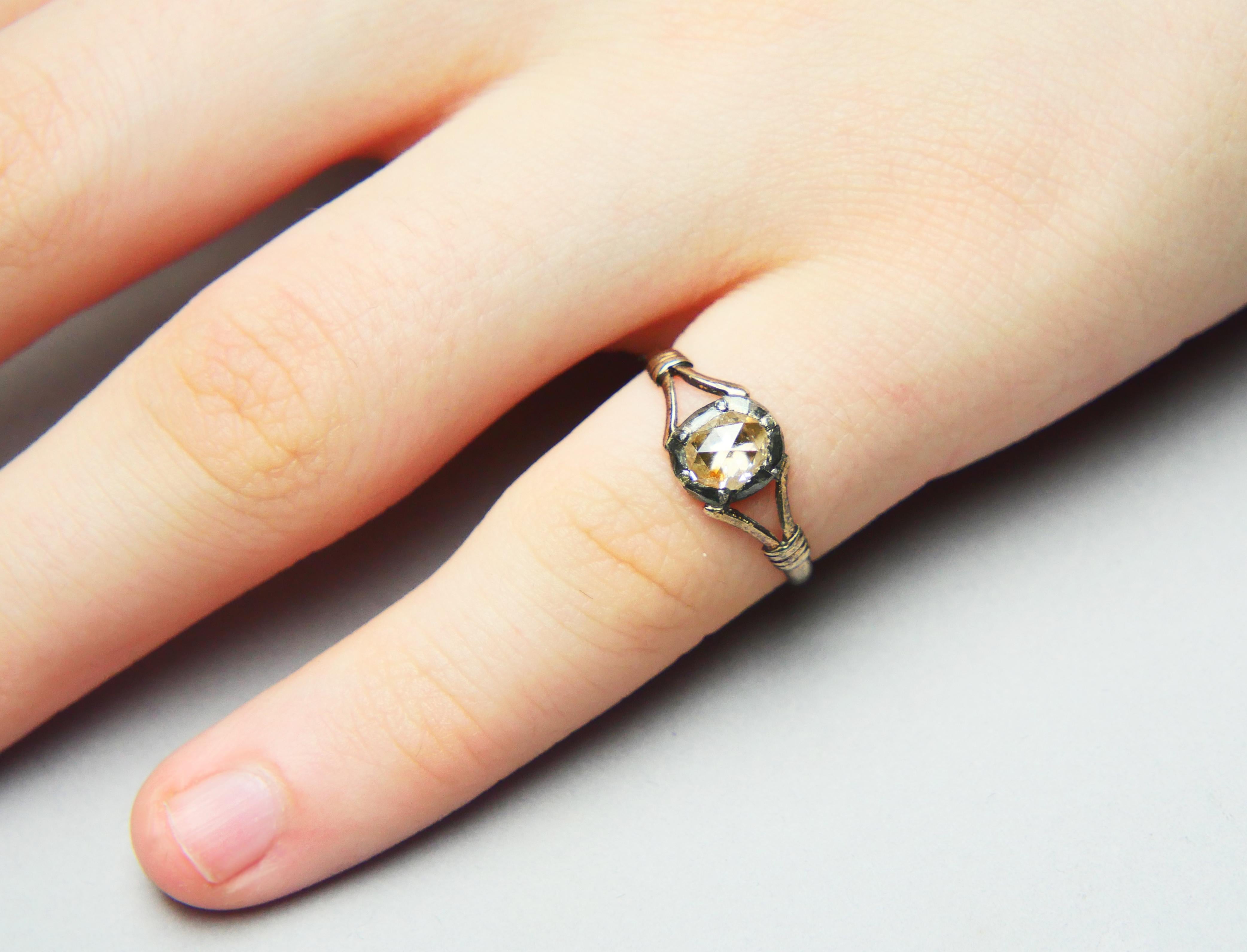 Antique German Ring natural 0.8ct Diamond solid 18K Gold Silver ØUS6.25/1.3gr 5