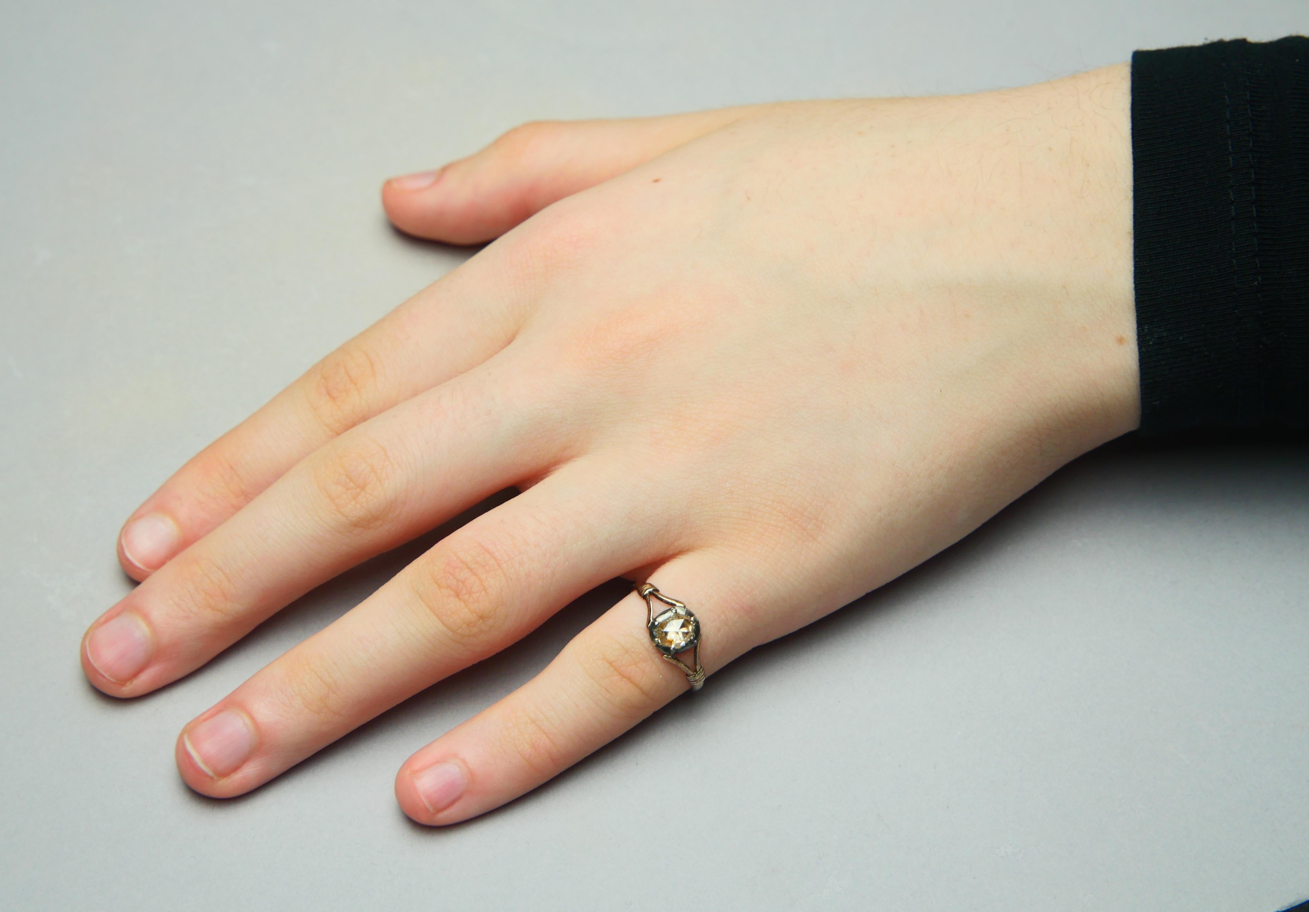 Antique German Ring natural 0.8ct Diamond solid 18K Gold Silver ØUS6.25/1.3gr 6
