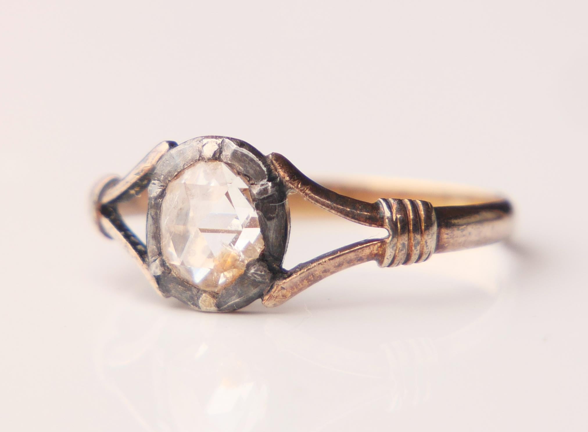 Antique German Ring natural 0.8ct Diamond solid 18K Gold Silver ØUS6.25/1.3gr 7