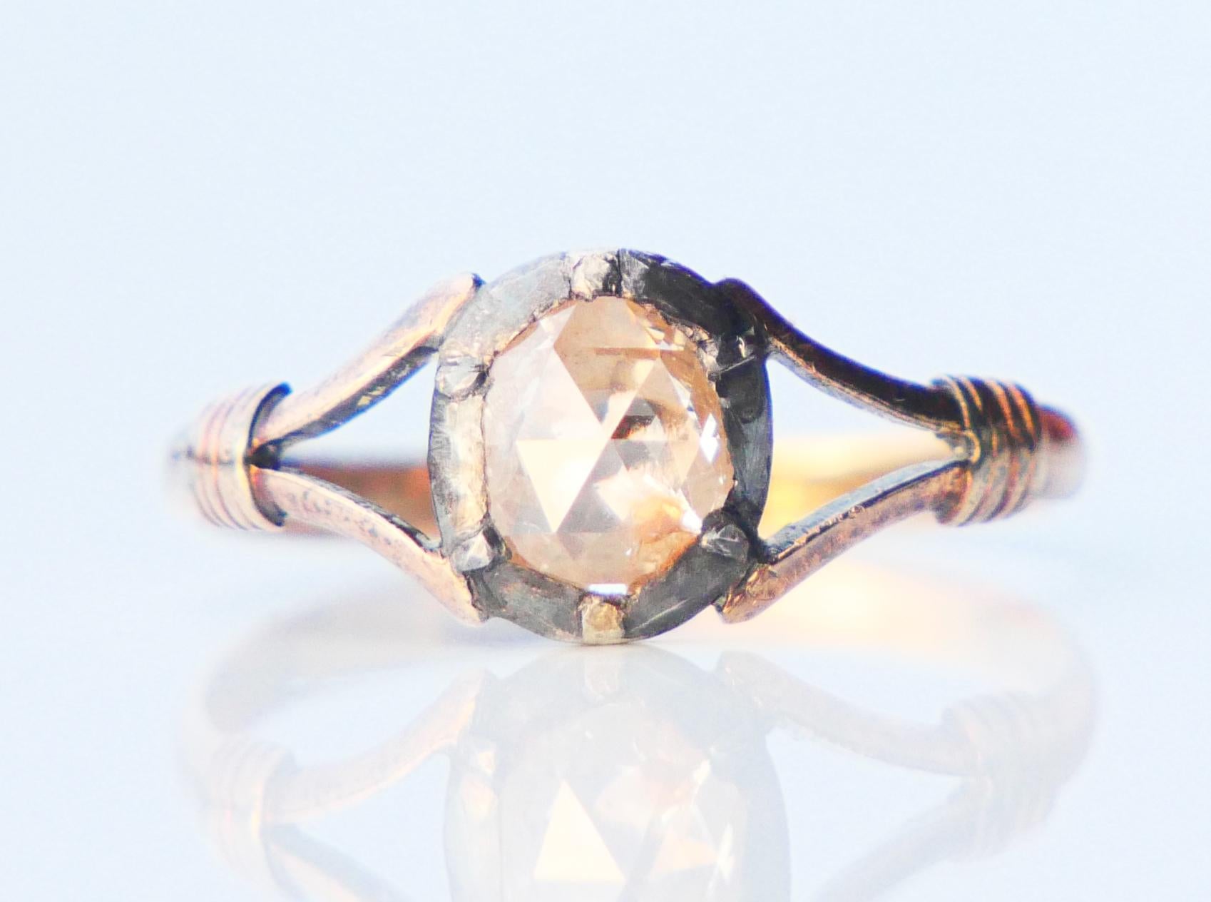 Antique German Ring natural 0.8ct Diamond solid 18K Gold Silver ØUS6.25/1.3gr 8