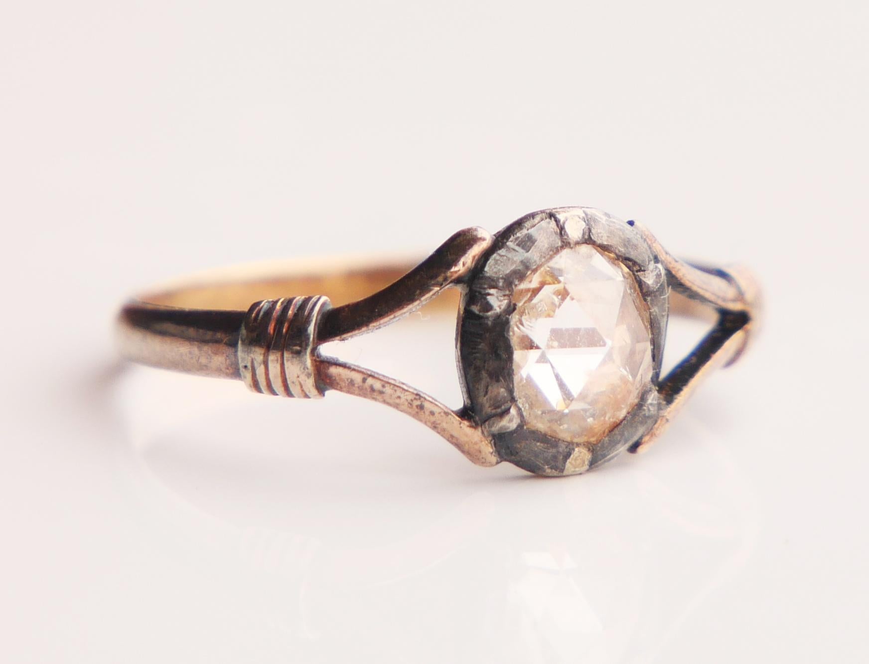 Antique German Ring natural 0.8ct Diamond solid 18K Gold Silver ØUS6.25/1.3gr 10