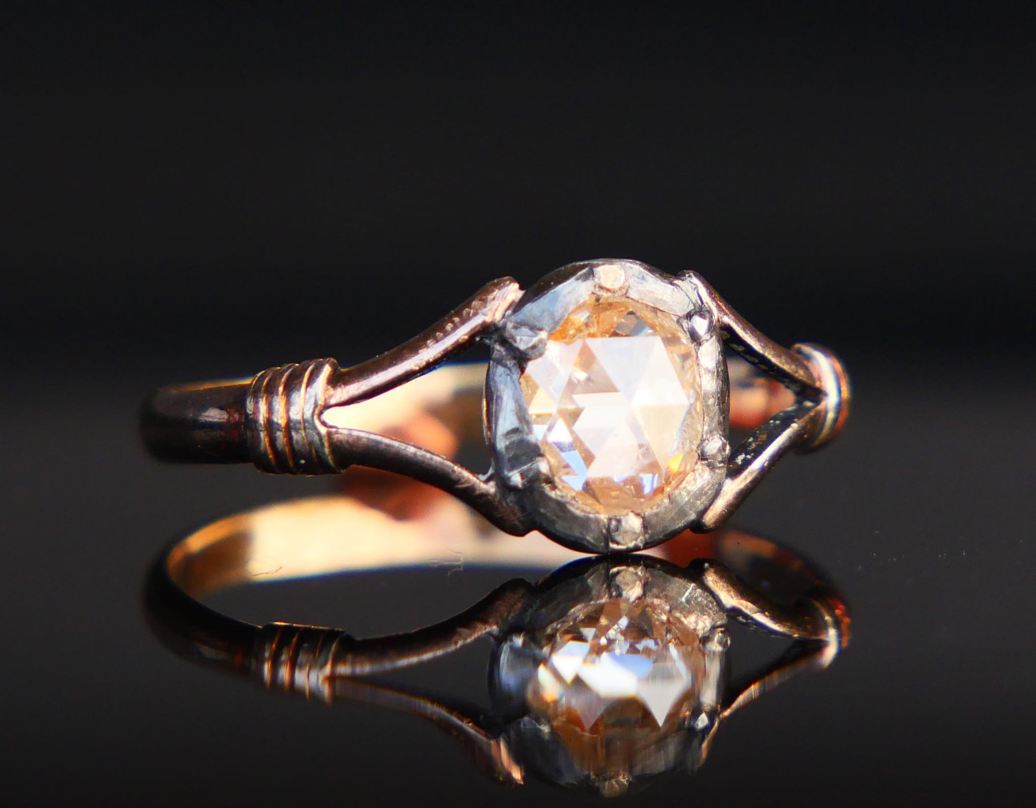 Art Deco Antique German Ring natural 0.8ct Diamond solid 18K Gold Silver ØUS6.25/1.3gr