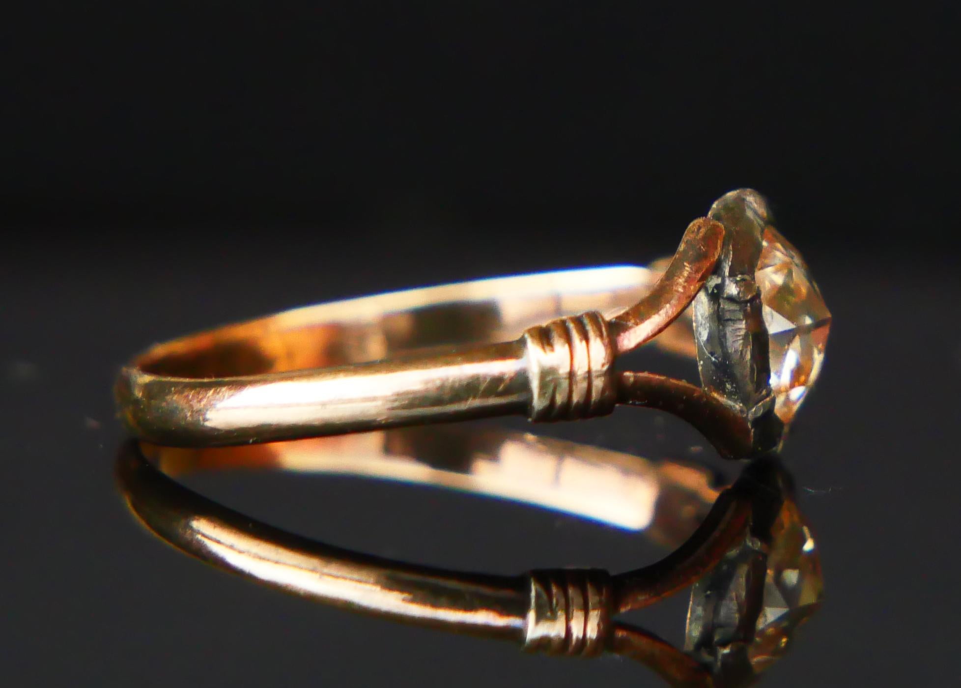 Antique German Ring natural 0.8ct Diamond solid 18K Gold Silver ØUS6.25/1.3gr 1