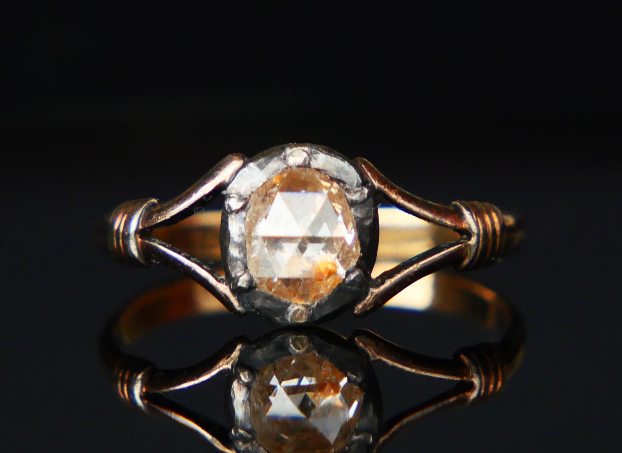 Antique German Ring natural 0.8ct Diamond solid 18K Gold Silver ØUS6.25/1.3gr 2