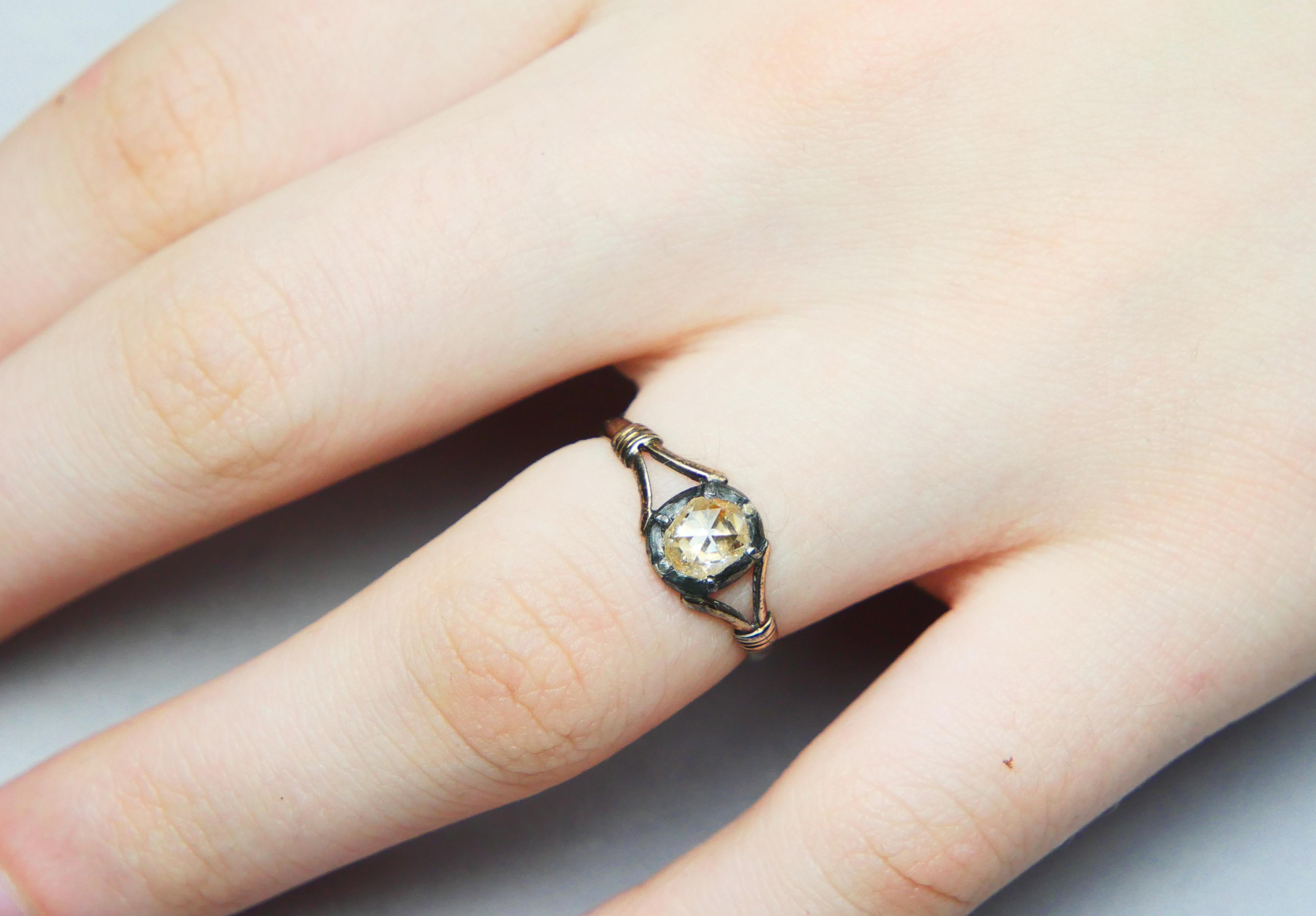 Antique German Ring natural 0.8ct Diamond solid 18K Gold Silver ØUS6.25/1.3gr 3