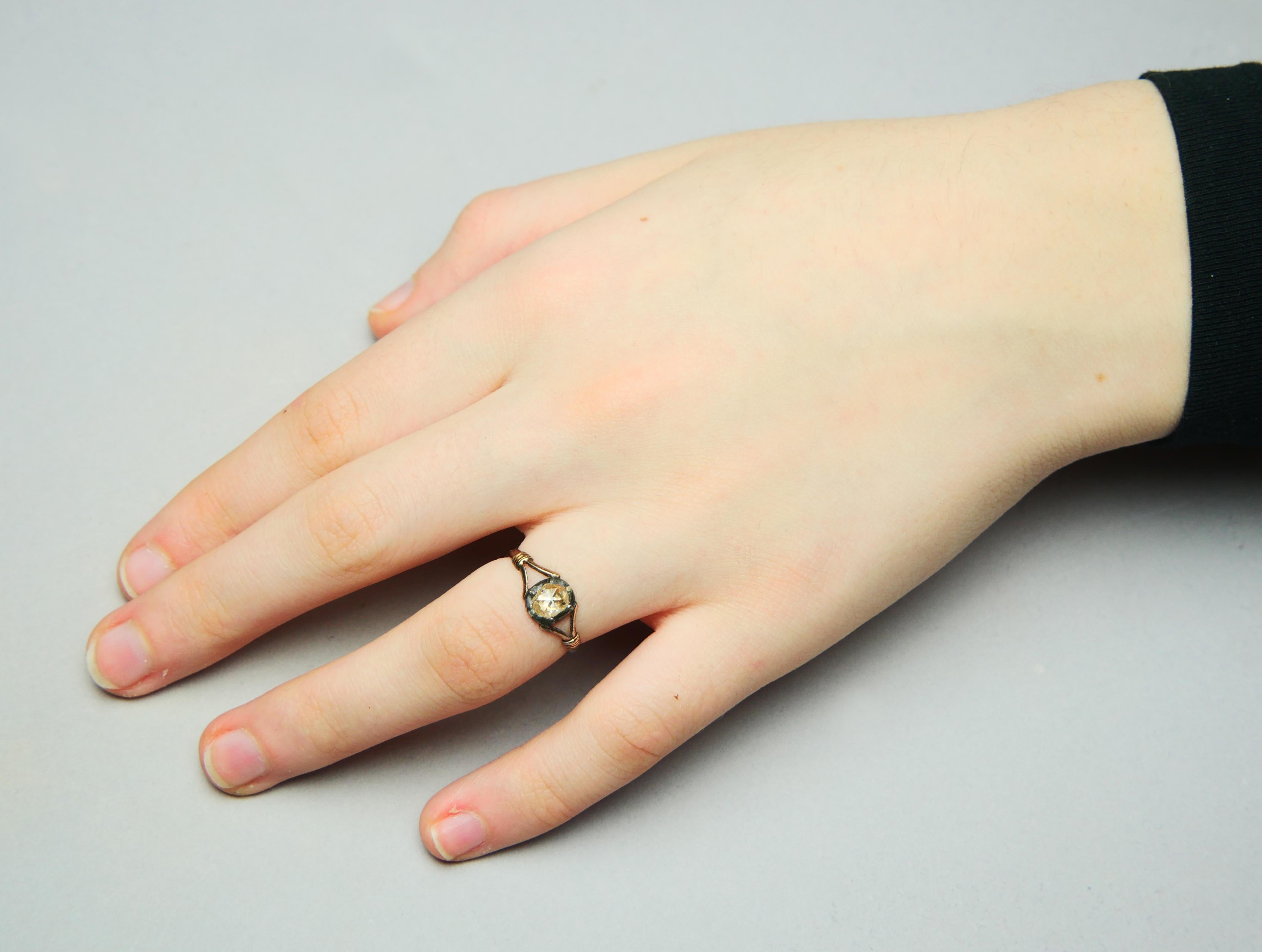 Antique German Ring natural 0.8ct Diamond solid 18K Gold Silver ØUS6.25/1.3gr 4