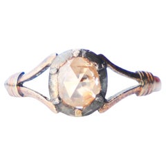 Antique German Ring natural 0.8ct Diamond solid 18K Gold Silver ØUS6.25/1.3gr