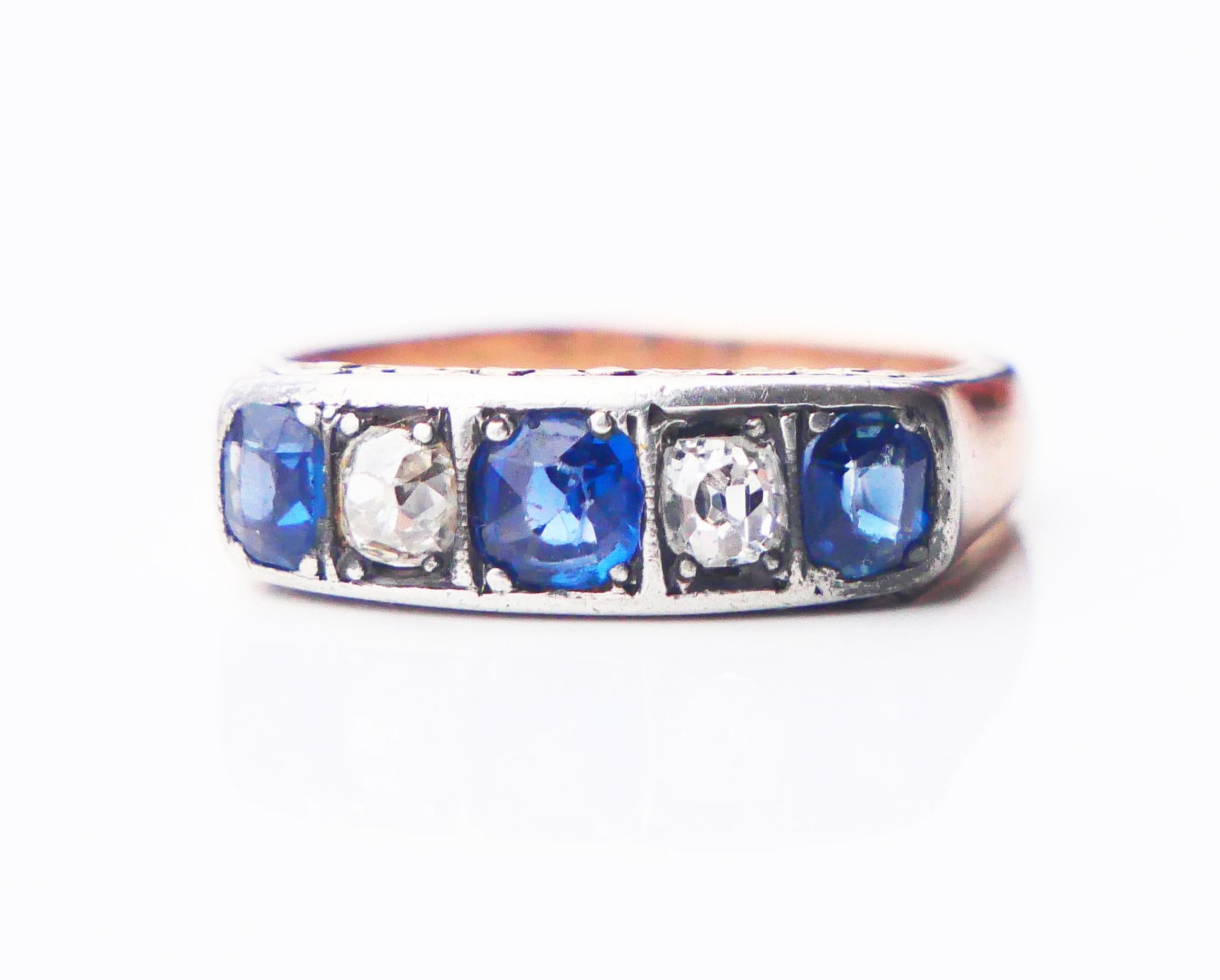 Antique German Ring natural 1 ctw. Sapphire 0.5ctw. Diamond 14K ØUS6.75 /6.6gr For Sale 6
