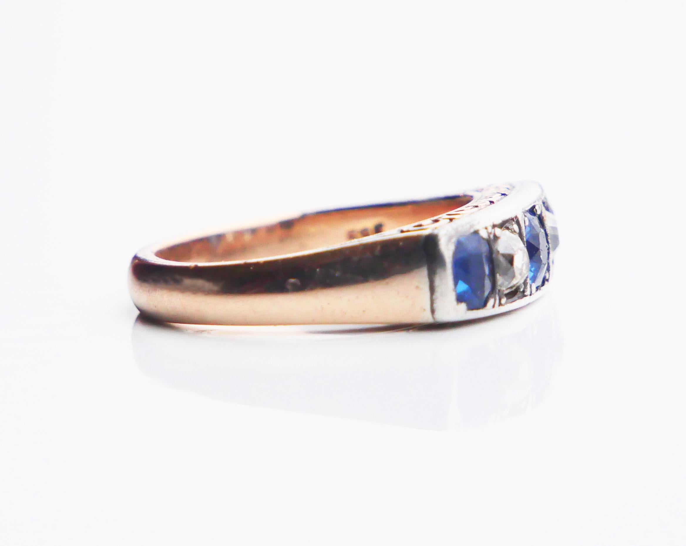 Antique German Ring natural 1 ctw. Sapphire 0.5ctw. Diamond 14K ØUS6.75 /6.6gr For Sale 8