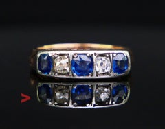 Antique German Ring natural 1 ctw. Sapphire 0.5ctw. Diamond 14K ØUS6.75 /6.6gr