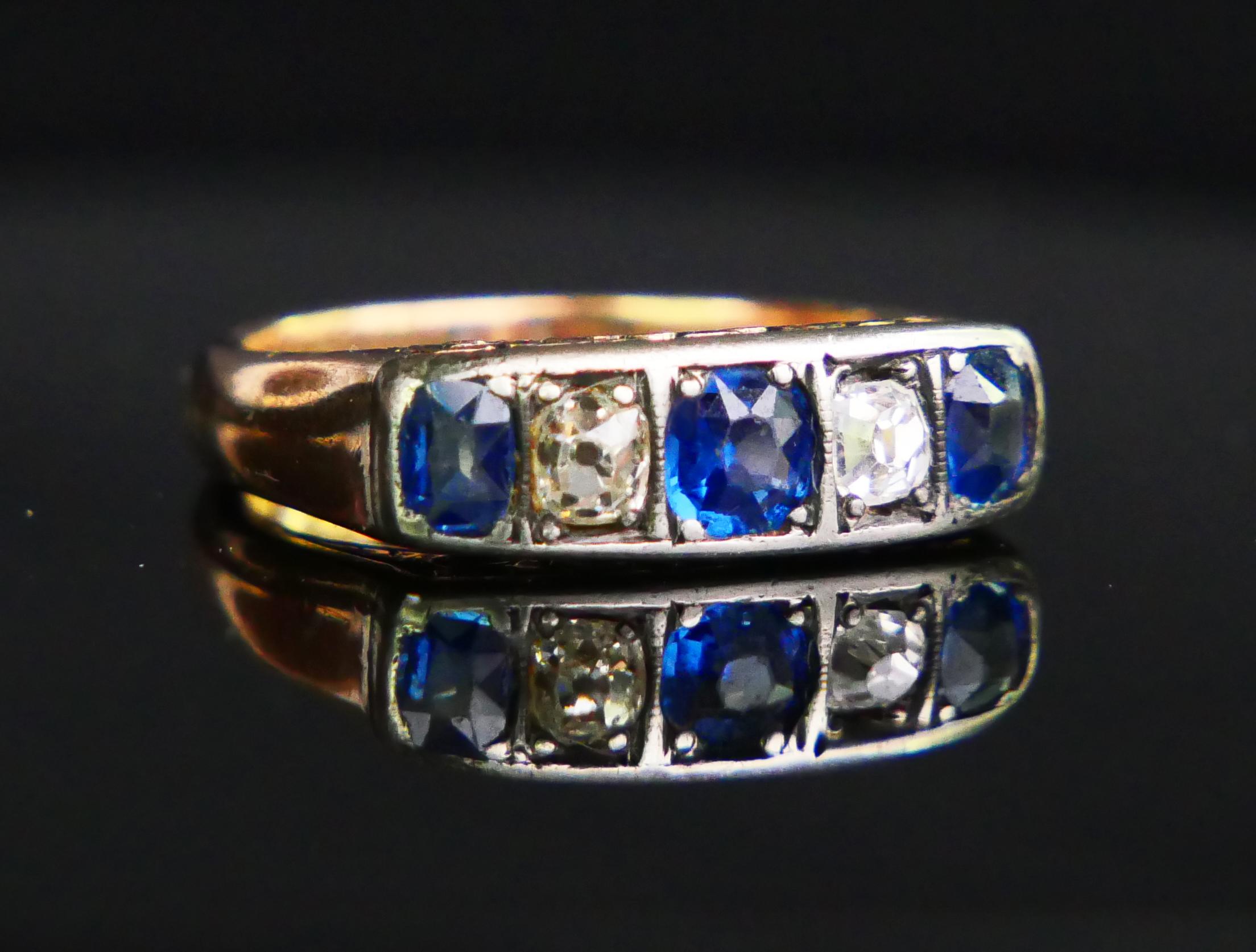 Art Deco Antique German Ring natural 1 ctw. Sapphire 0.5ctw. Diamond 14K ØUS6.75 /6.6gr For Sale