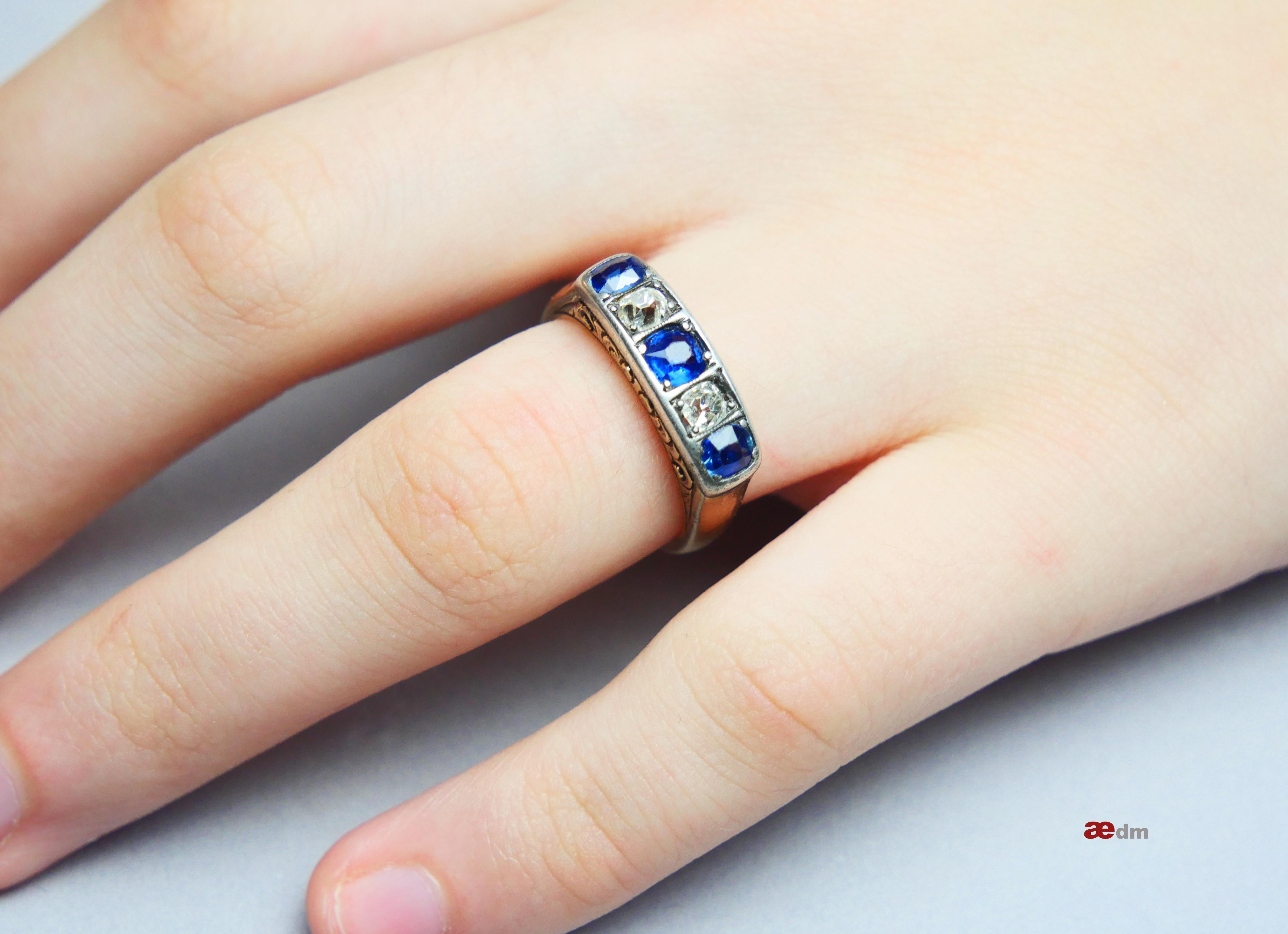 Antique German Ring natural 1 ctw. Sapphire 0.5ctw. Diamond 14K ØUS6.75 /6.6gr For Sale 1