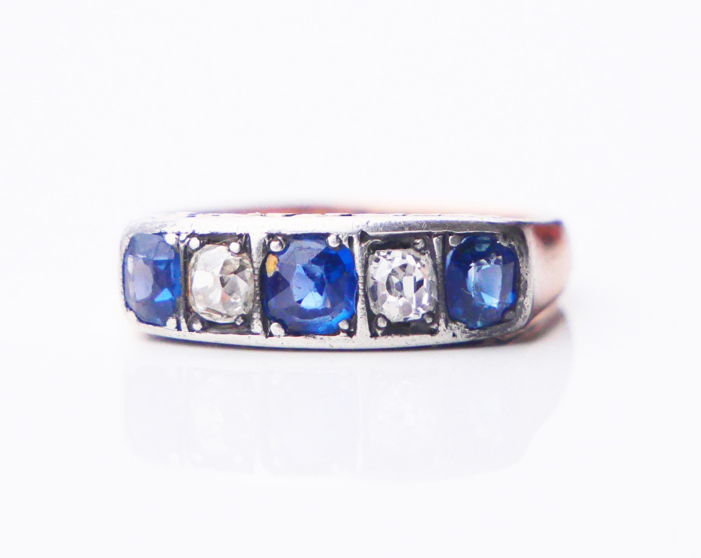 Antique German Ring natural 1 ctw. Sapphire 0.5ctw. Diamond 14K ØUS6.75 /6.6gr For Sale 4