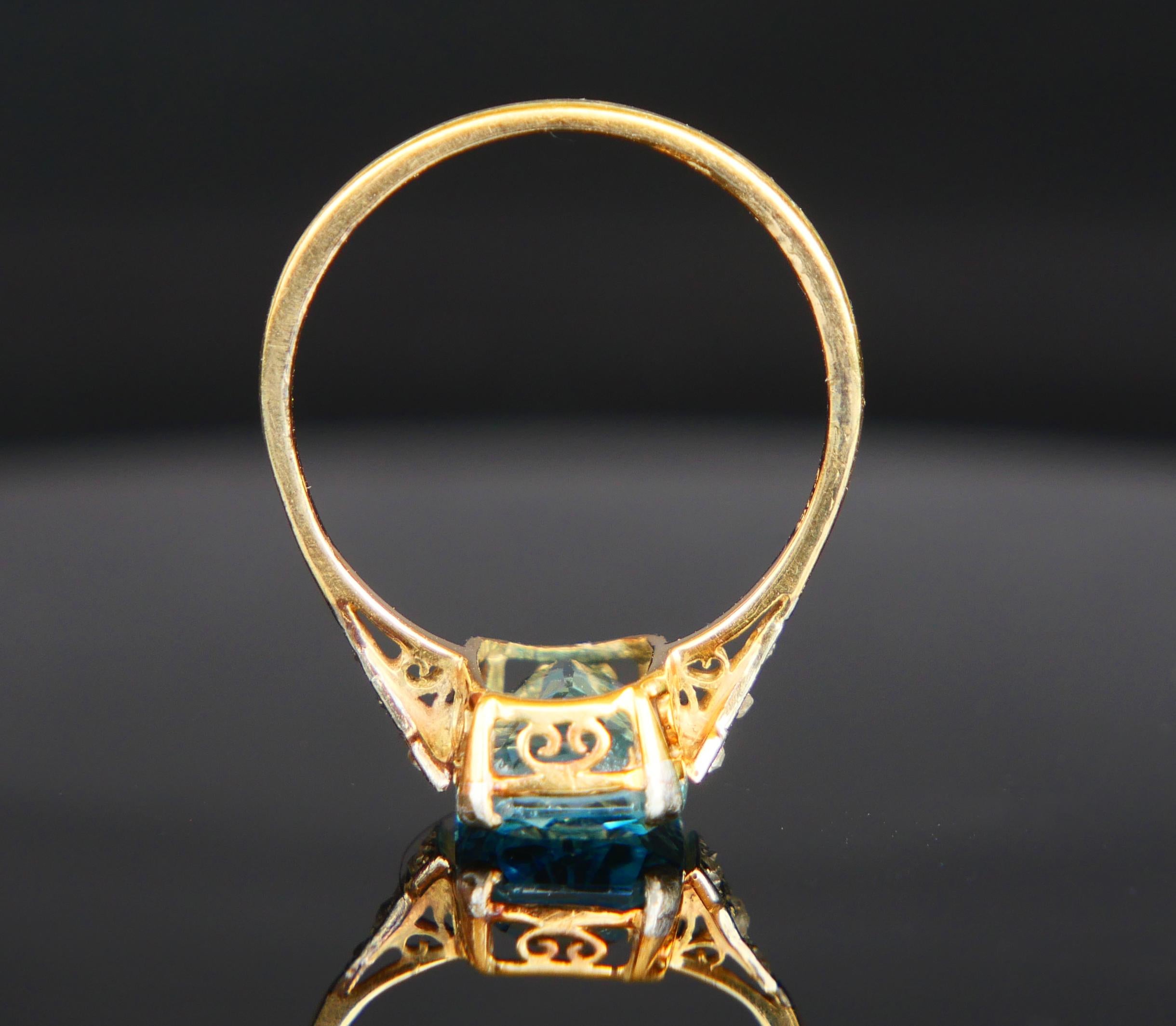 Bague Allemande Antique aigue-marine naturelle 4.5ct Diamants or massif 14K ØUS7.5/2.6g en vente 6