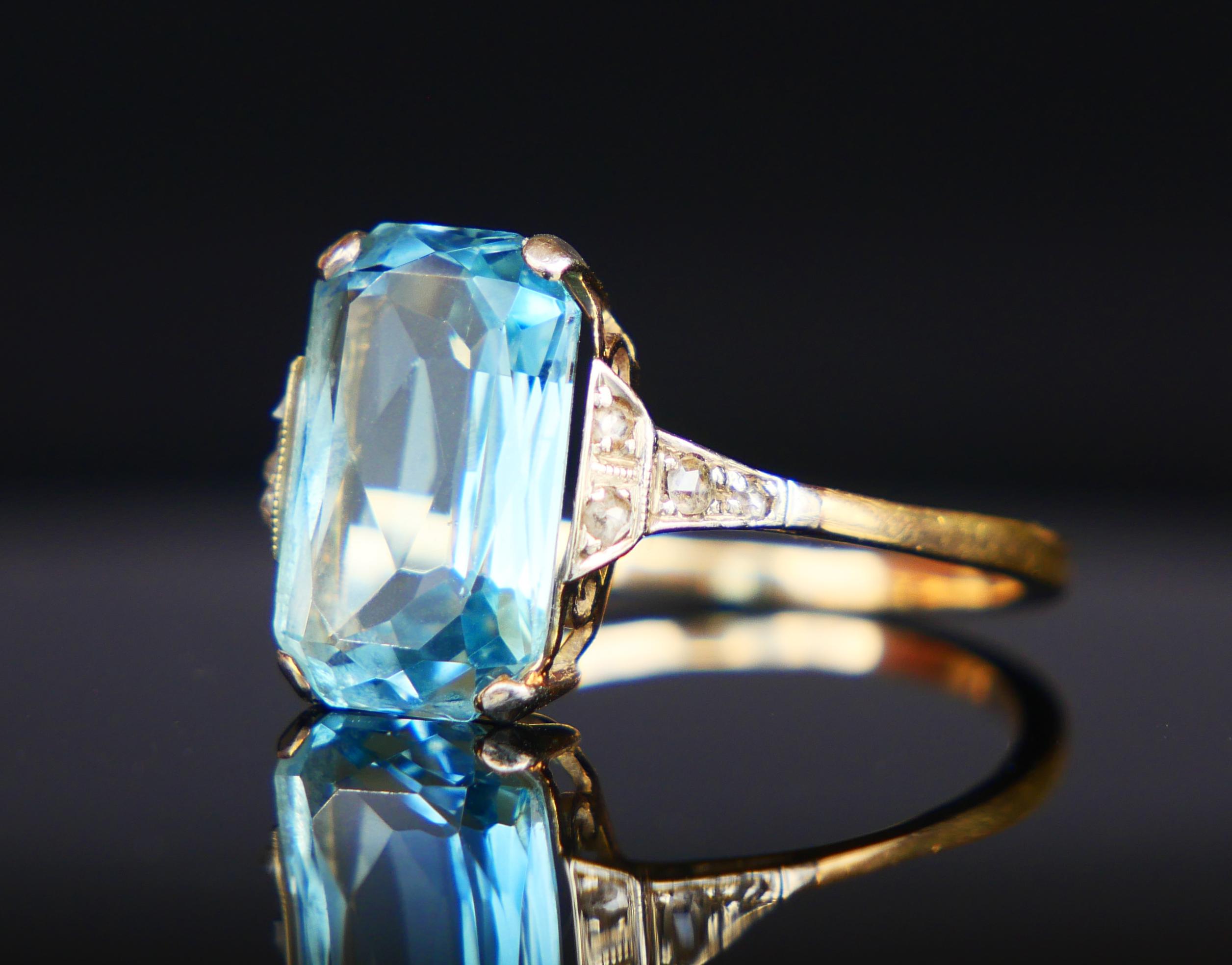 Bague Allemande Antique aigue-marine naturelle 4.5ct Diamants or massif 14K ØUS7.5/2.6g en vente 7