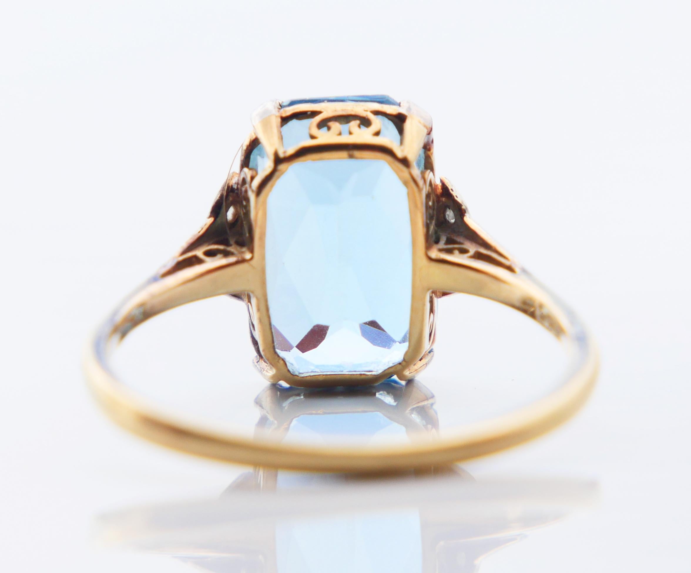 Taille ovale Bague Allemande Antique aigue-marine naturelle 4.5ct Diamants or massif 14K ØUS7.5/2.6g en vente