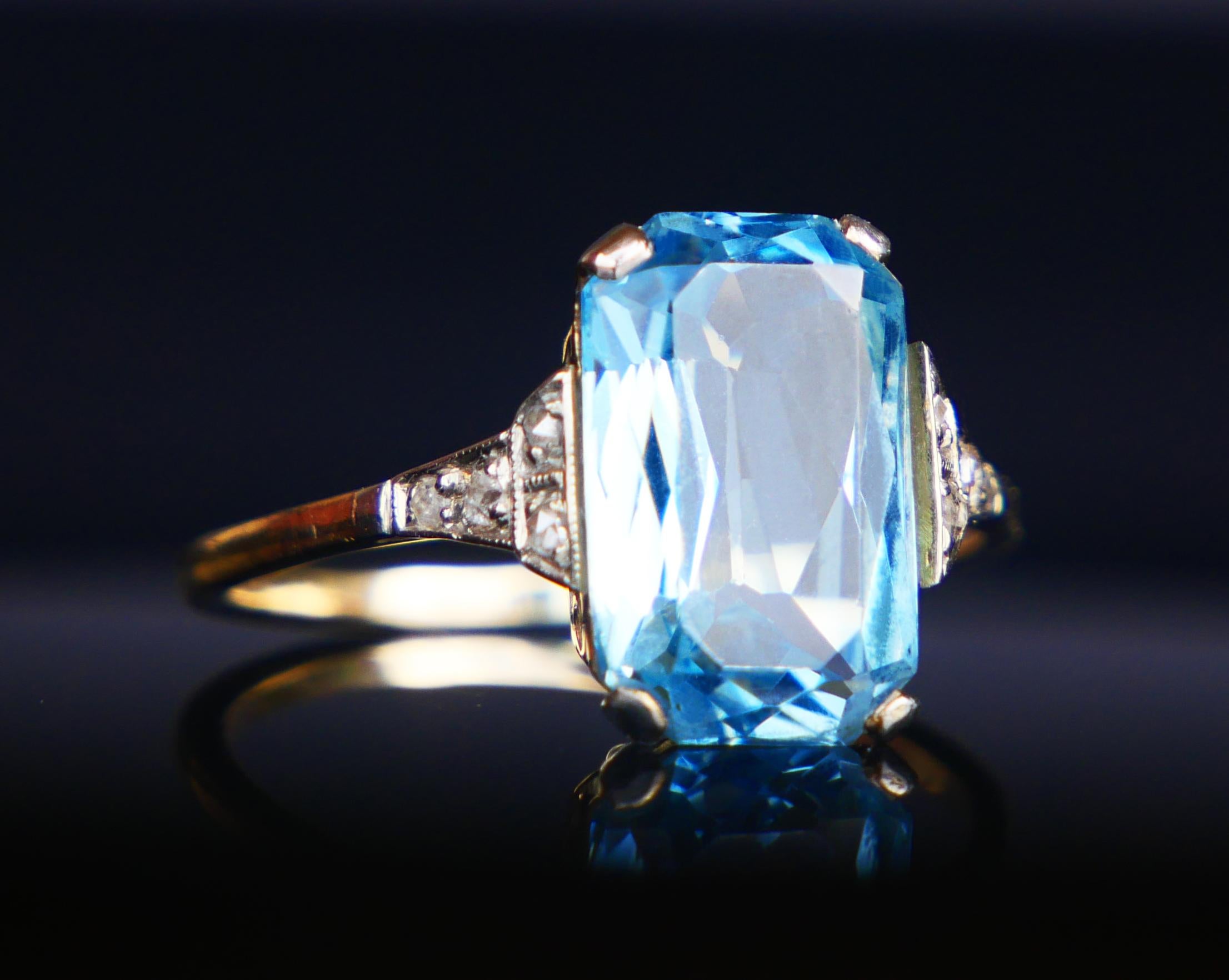 Bague Allemande Antique aigue-marine naturelle 4.5ct Diamants or massif 14K ØUS7.5/2.6g en vente 4