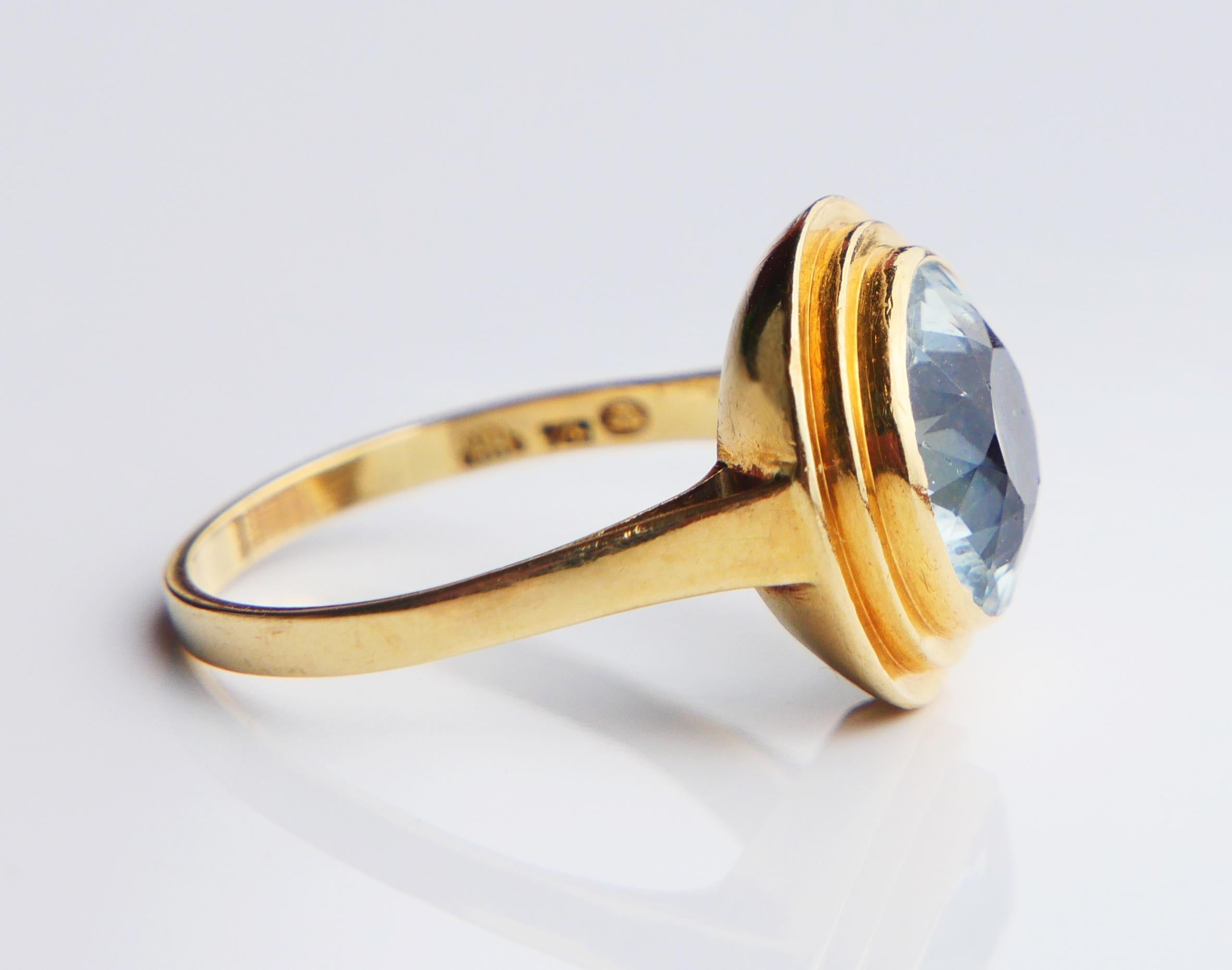 Antique German Ring natural Aquamarine solid 18K Gold ØUS7.25 / 4.2gr 8