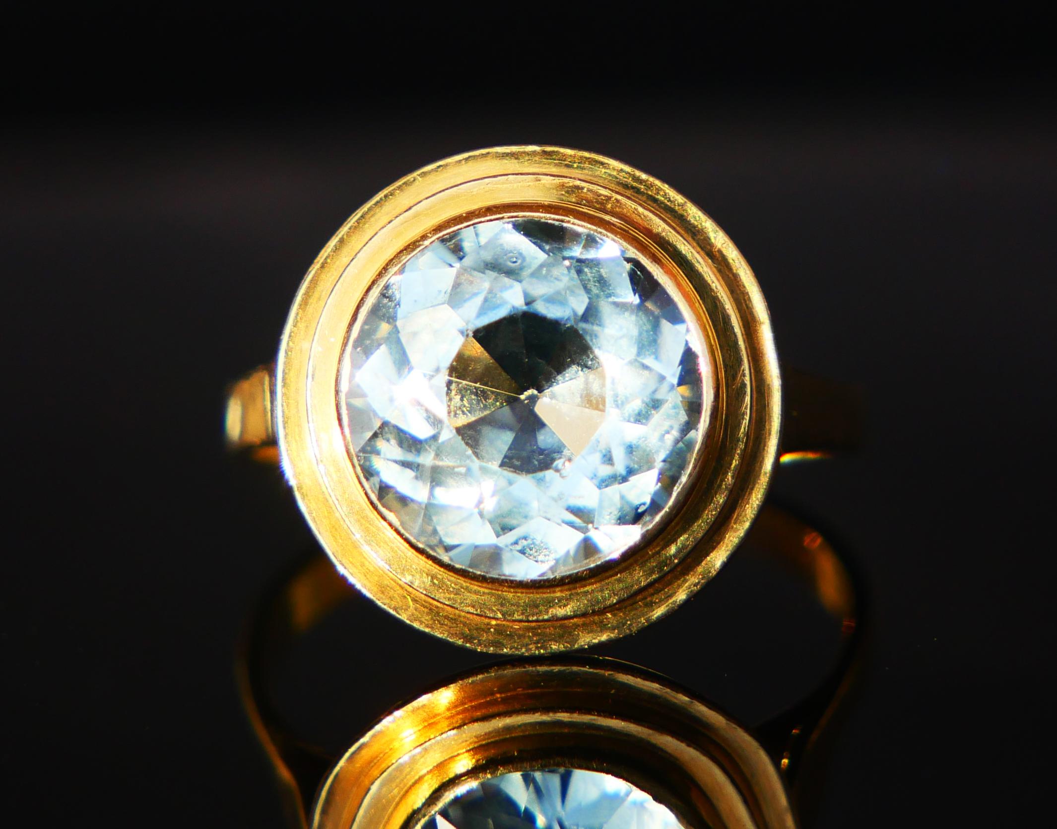 Retro Antique German Ring natural Aquamarine solid 18K Gold ØUS7.25 / 4.2gr