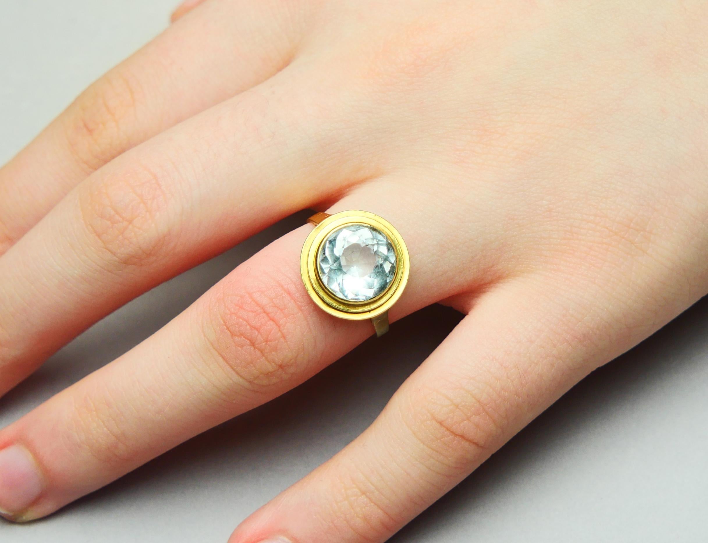 Antique German Ring natural Aquamarine solid 18K Gold ØUS7.25 / 4.2gr 1