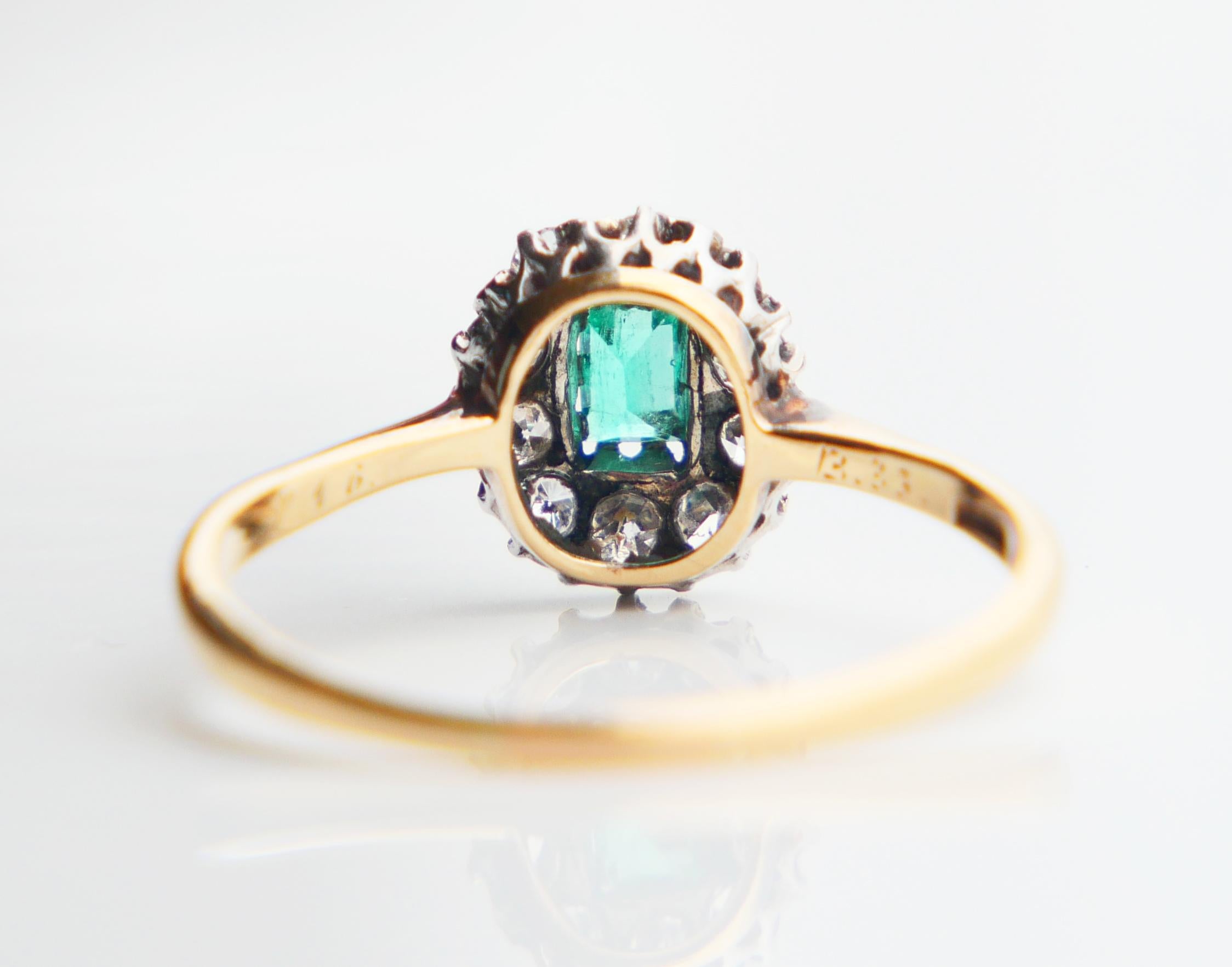 Antiker deutscher Ring natürlicher Smaragd Diamanten massiv 18K Gold Ø US7.5/ 2 gr im Angebot 7
