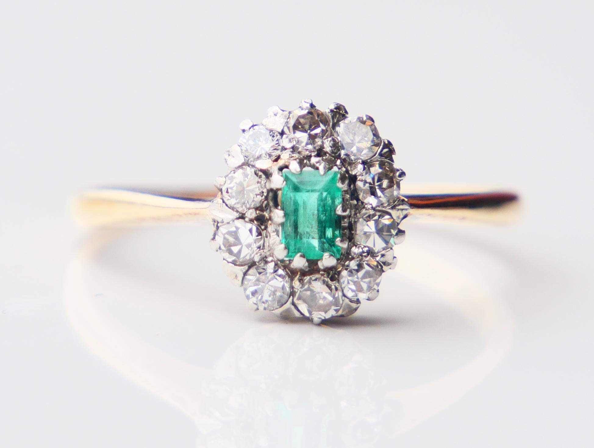 Antiker deutscher Ring natürlicher Smaragd Diamanten massiv 18K Gold Ø US7.5/ 2 gr im Angebot 9
