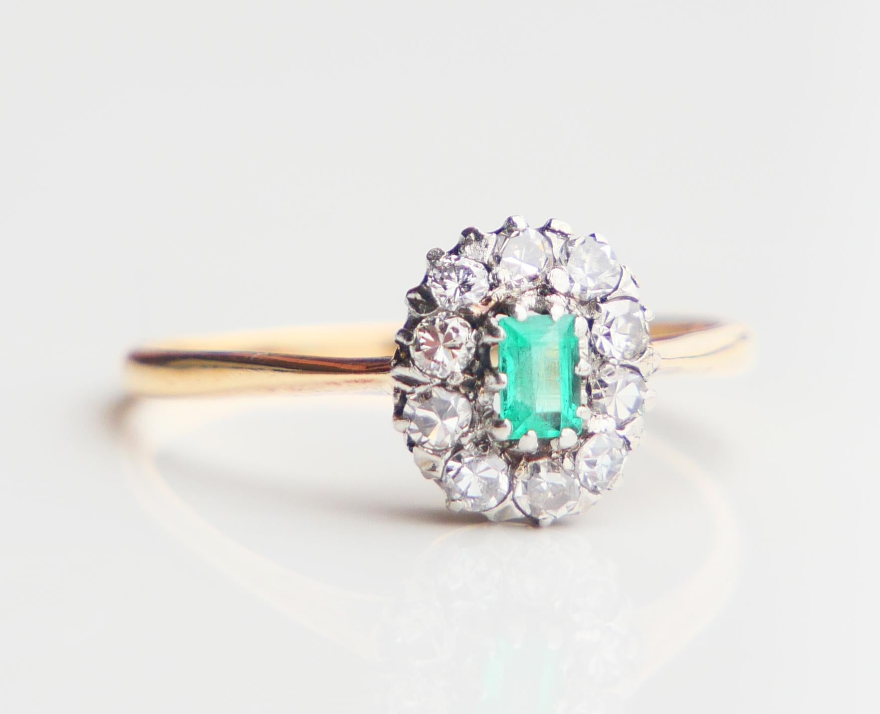 Antiker deutscher Ring natürlicher Smaragd Diamanten massiv 18K Gold Ø US7.5/ 2 gr im Angebot 10