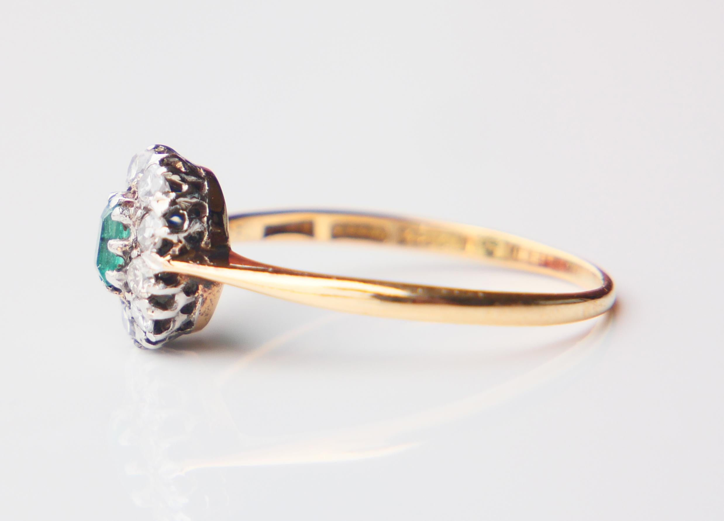 Antiker deutscher Ring natürlicher Smaragd Diamanten massiv 18K Gold Ø US7.5/ 2 gr im Angebot 11