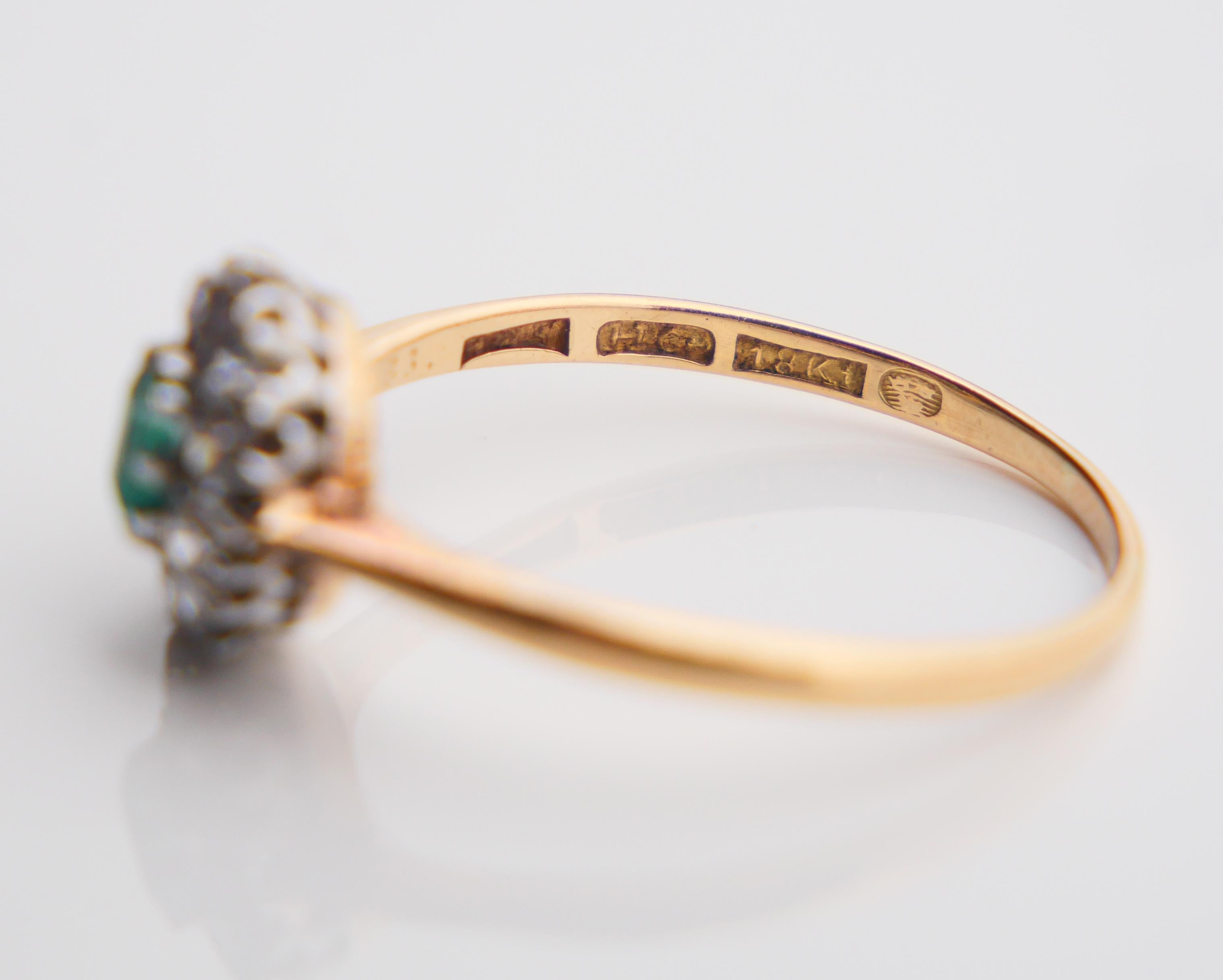 Antiker deutscher Ring natürlicher Smaragd Diamanten massiv 18K Gold Ø US7.5/ 2 gr im Angebot 12