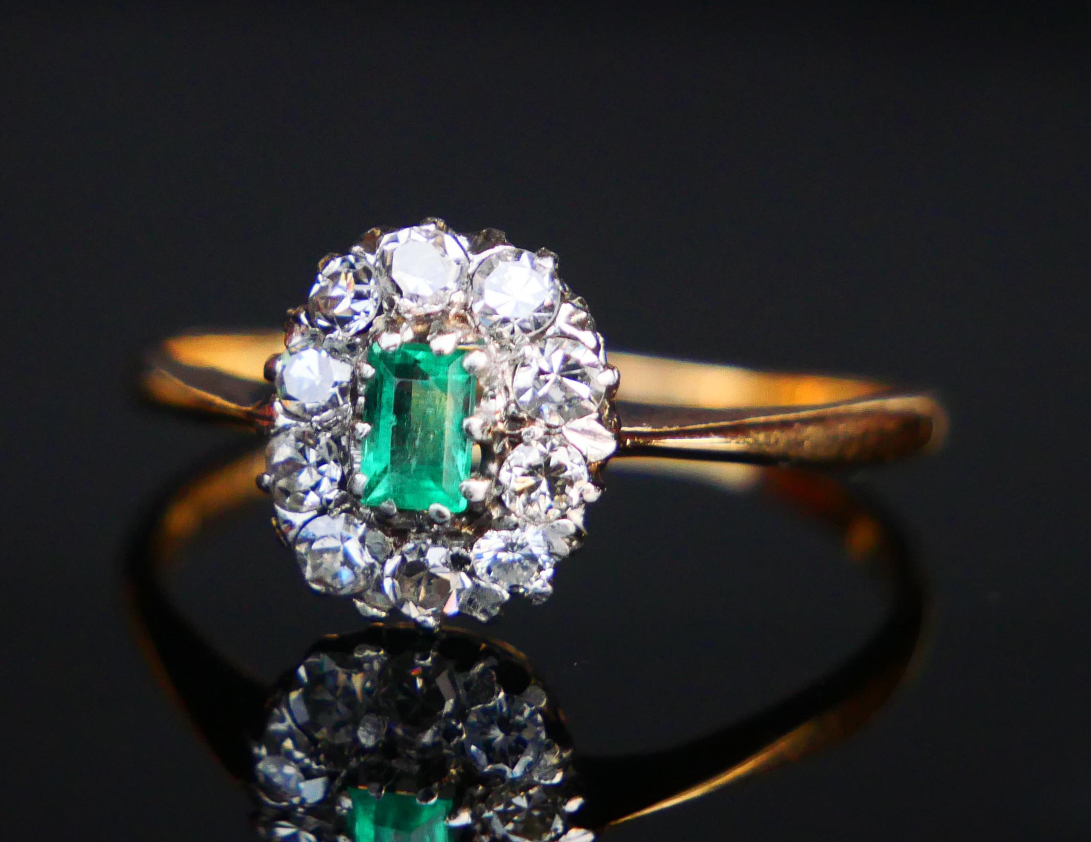 Antiker deutscher Ring natürlicher Smaragd Diamanten massiv 18K Gold Ø US7.5/ 2 gr (Art nouveau) im Angebot