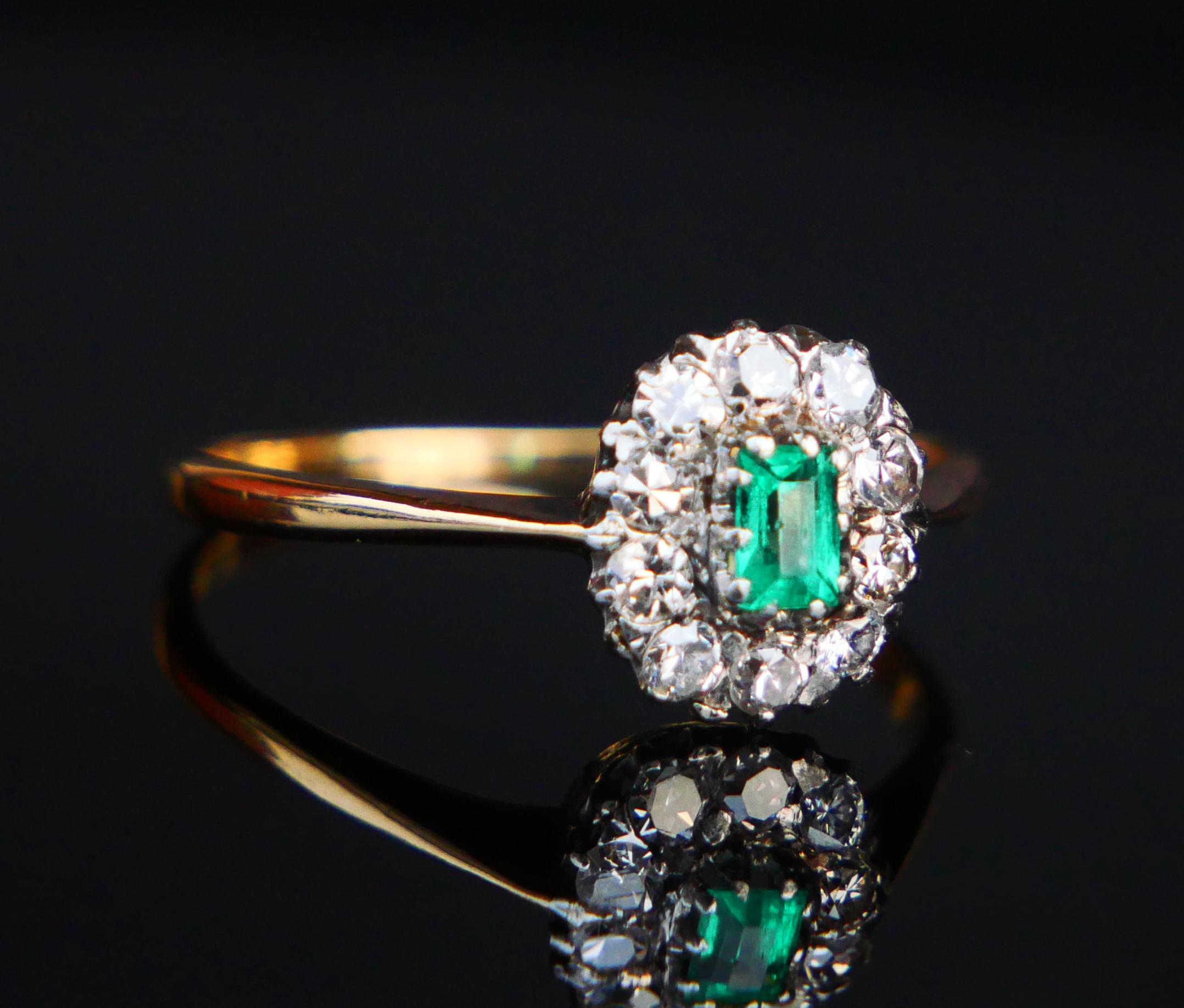 Antiker deutscher Ring natürlicher Smaragd Diamanten massiv 18K Gold Ø US7.5/ 2 gr (Smaragdschliff) im Angebot