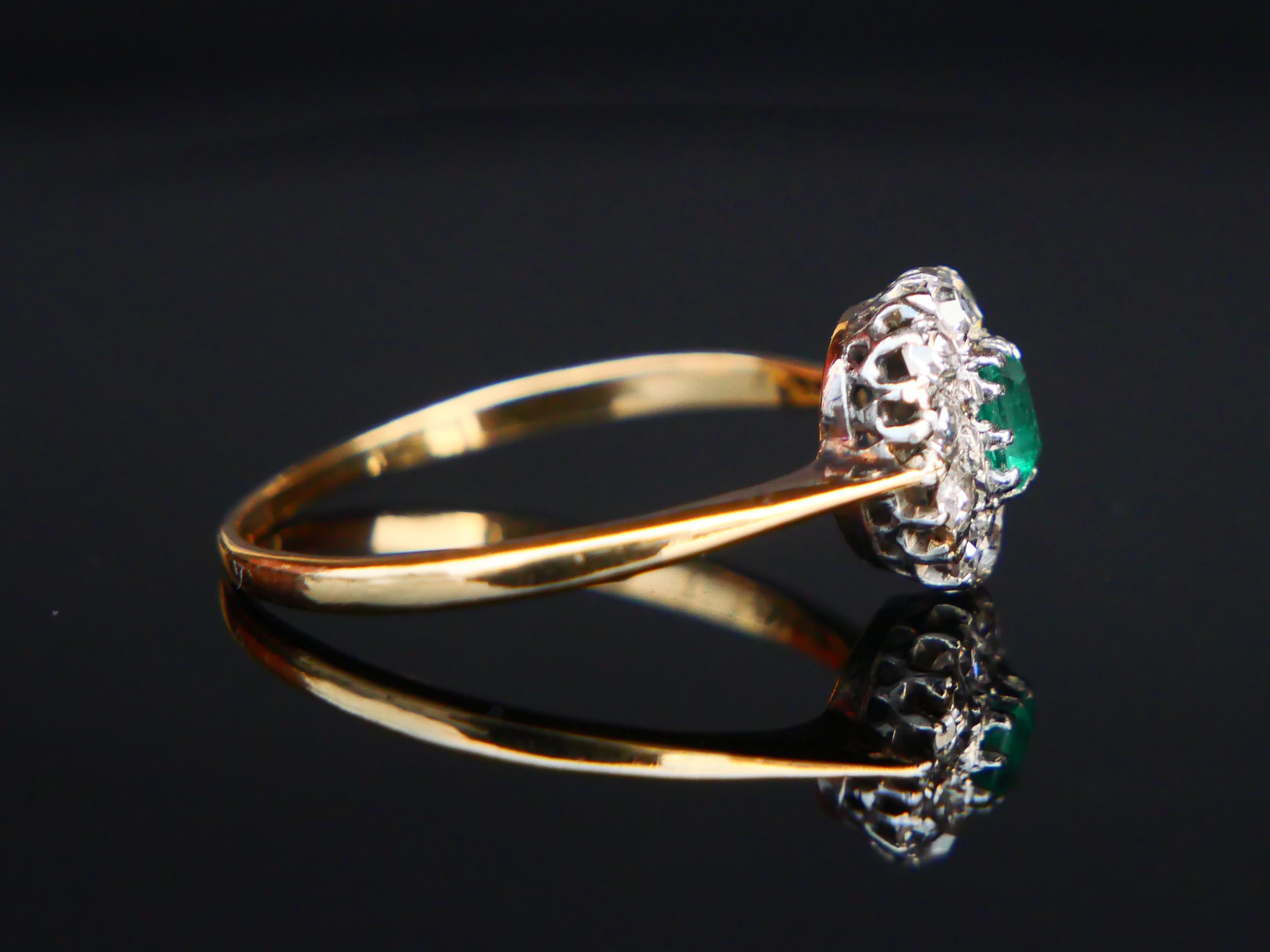 Antiker deutscher Ring natürlicher Smaragd Diamanten massiv 18K Gold Ø US7.5/ 2 gr Damen im Angebot