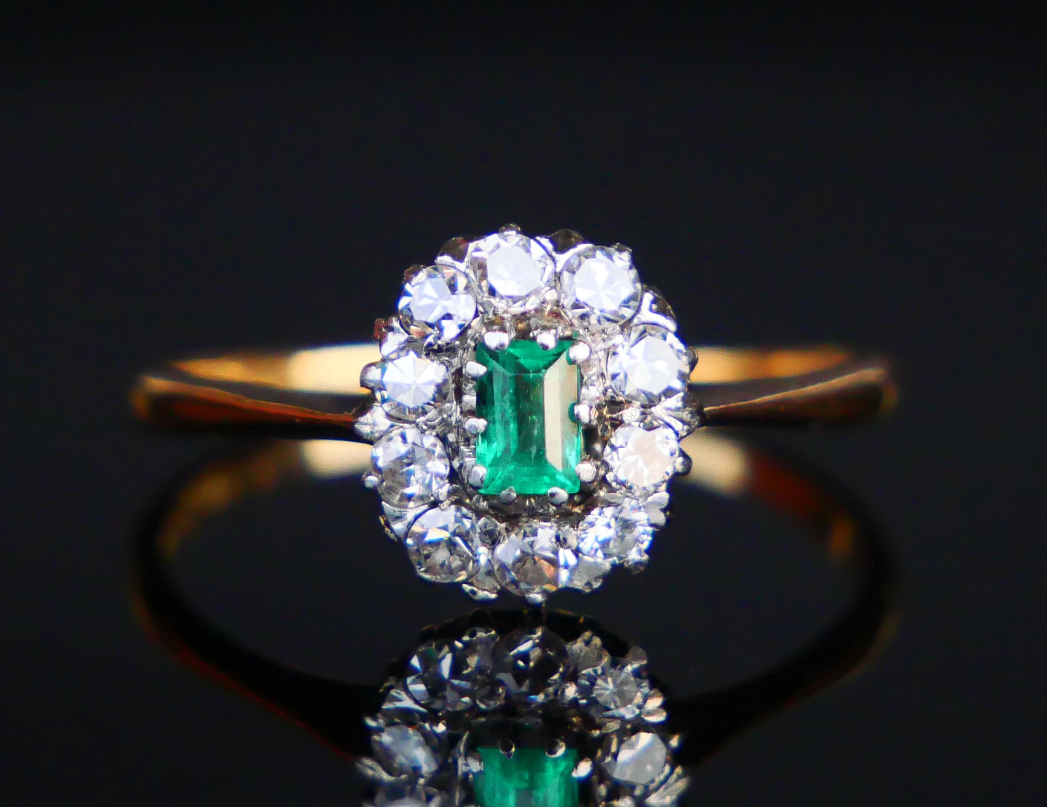 Antiker deutscher Ring natürlicher Smaragd Diamanten massiv 18K Gold Ø US7.5/ 2 gr im Angebot 1