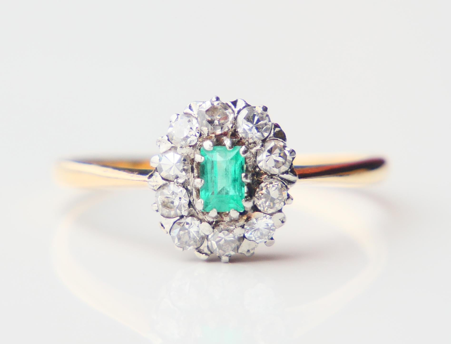 Antiker deutscher Ring natürlicher Smaragd Diamanten massiv 18K Gold Ø US7.5/ 2 gr im Angebot 4
