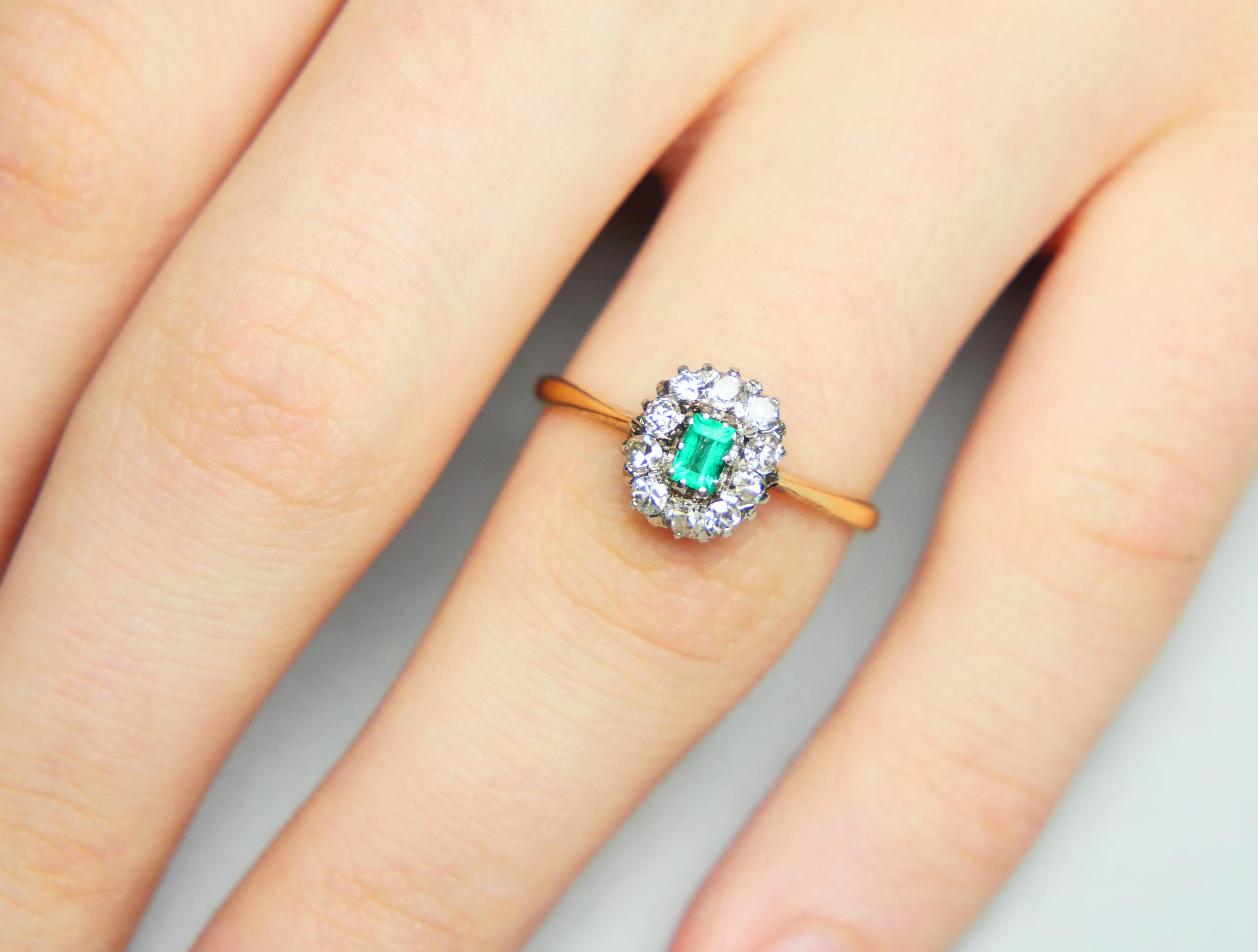 Antiker deutscher Ring natürlicher Smaragd Diamanten massiv 18K Gold Ø US7.5/ 2 gr im Angebot 2
