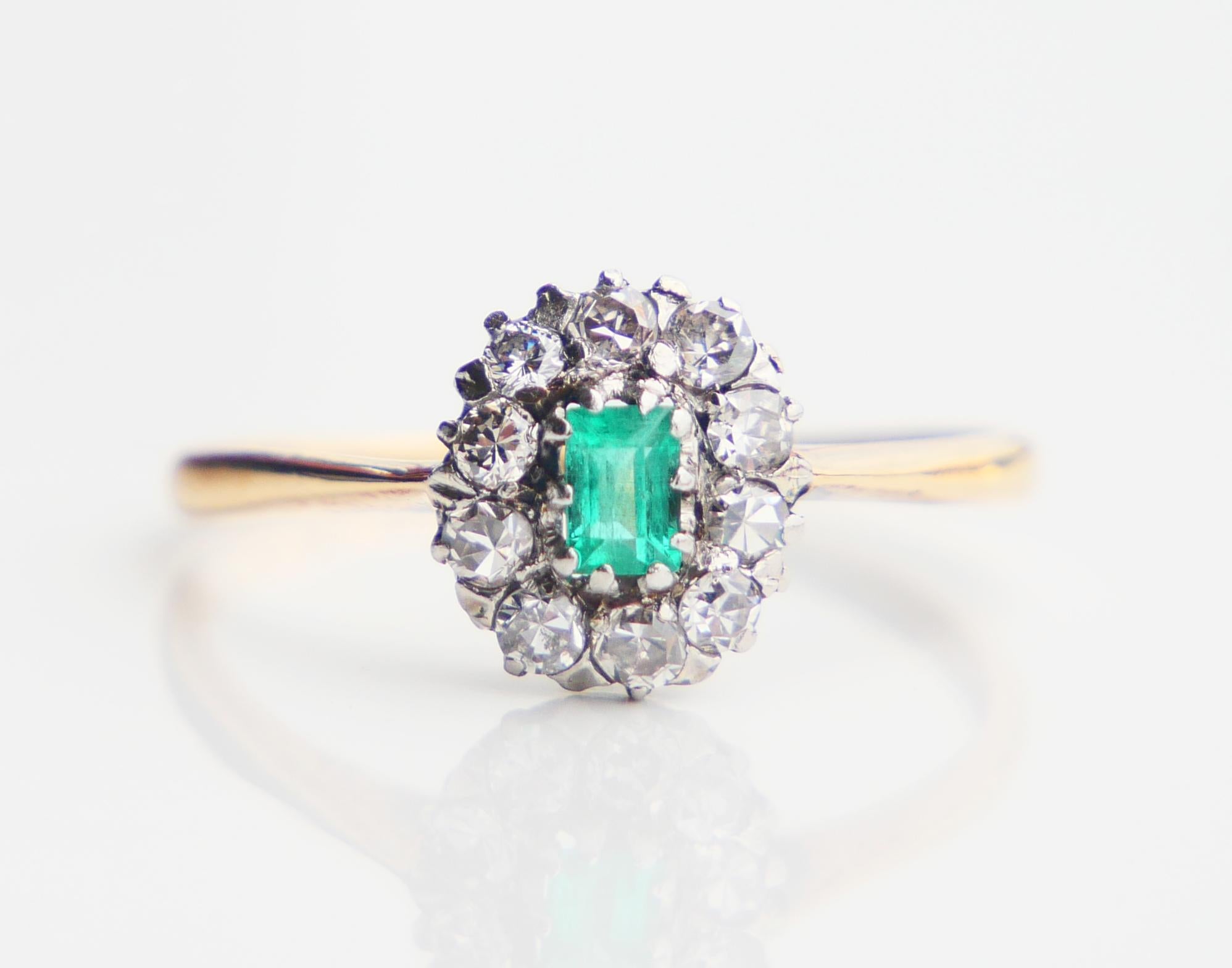 Antiker deutscher Ring natürlicher Smaragd Diamanten massiv 18K Gold Ø US7.5/ 2 gr im Angebot 5