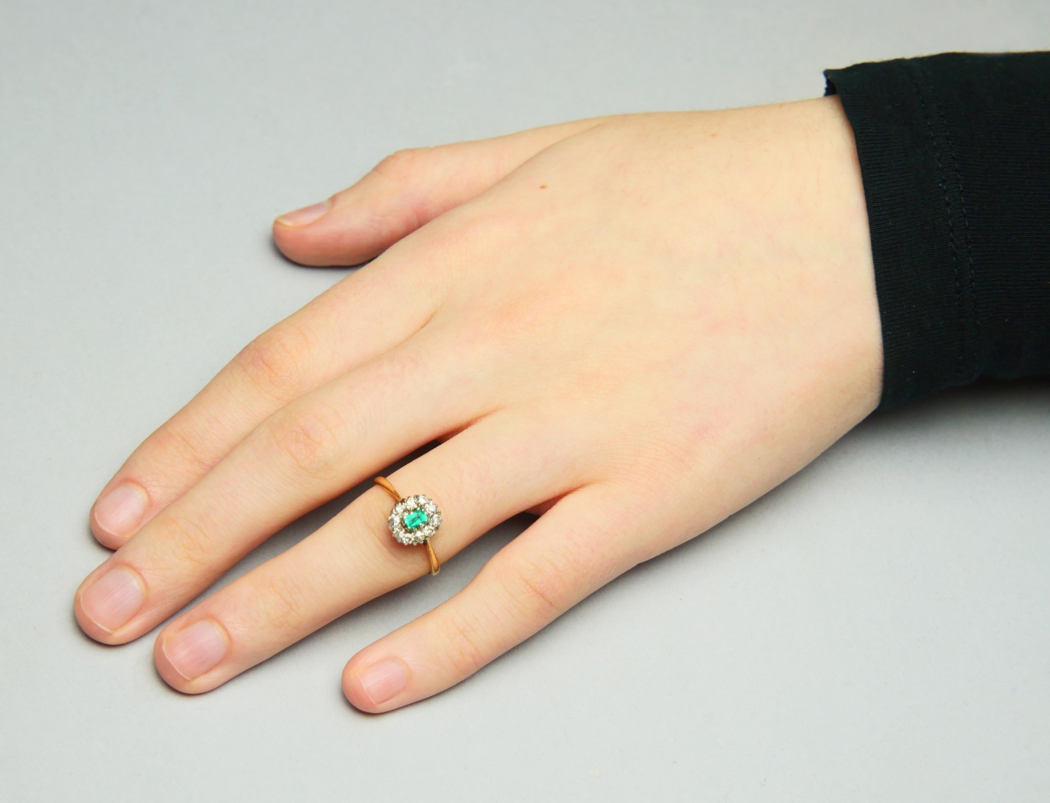 Antiker deutscher Ring natürlicher Smaragd Diamanten massiv 18K Gold Ø US7.5/ 2 gr im Angebot 3