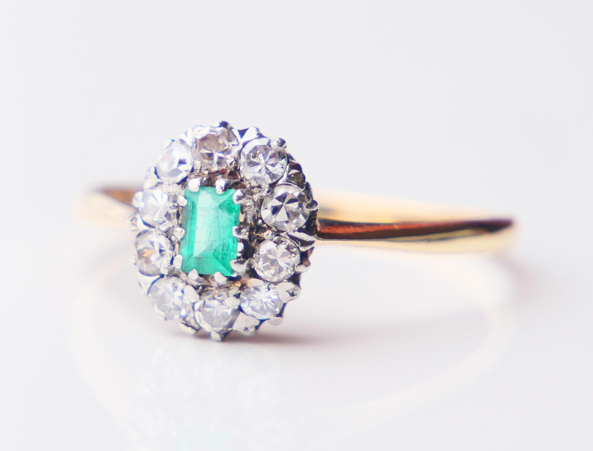 Antiker deutscher Ring natürlicher Smaragd Diamanten massiv 18K Gold Ø US7.5/ 2 gr im Angebot 6