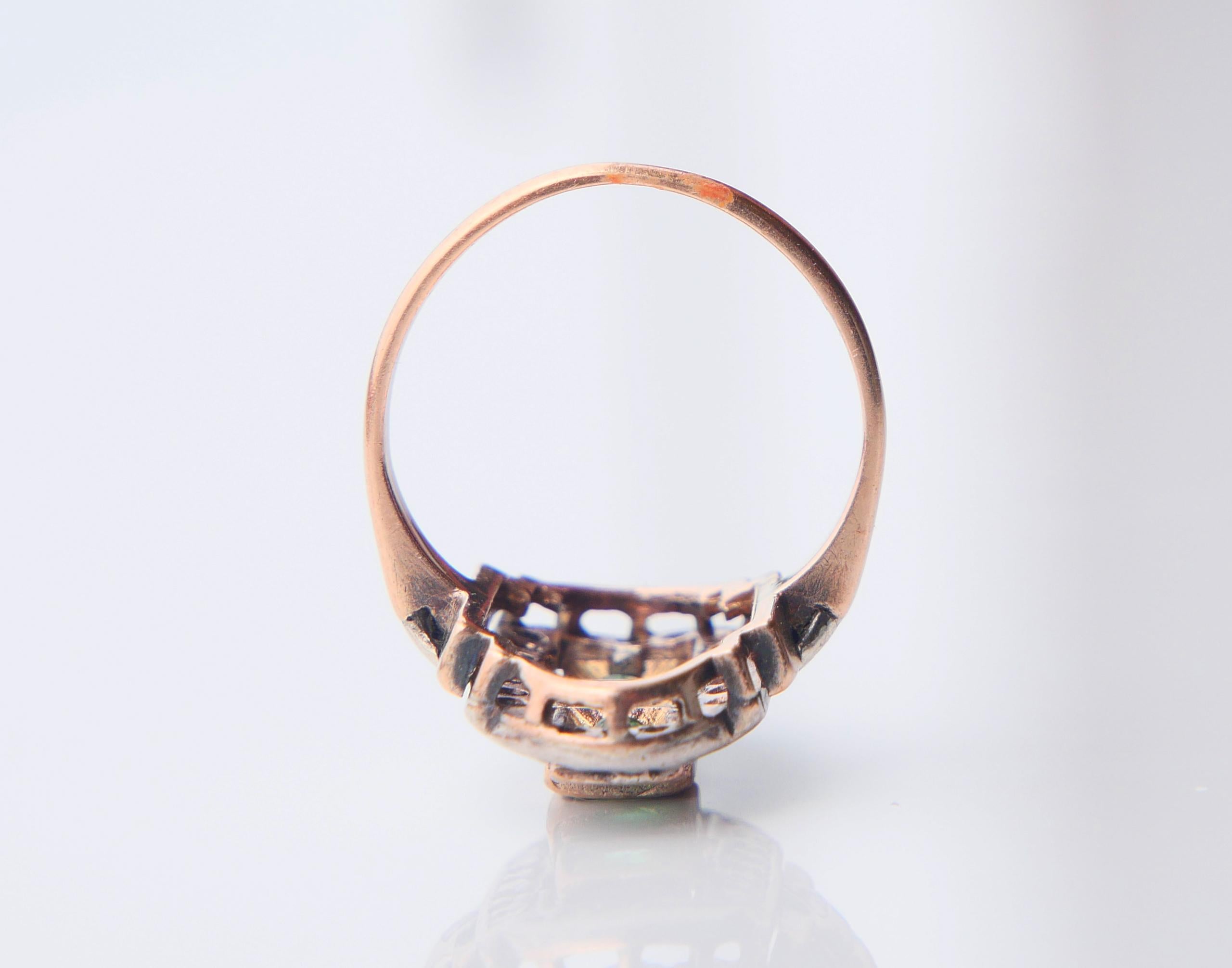 Antique German Ring natural Emeralds Diamonds 14K Rose Gold Ø US 5.5/4.6g For Sale 8
