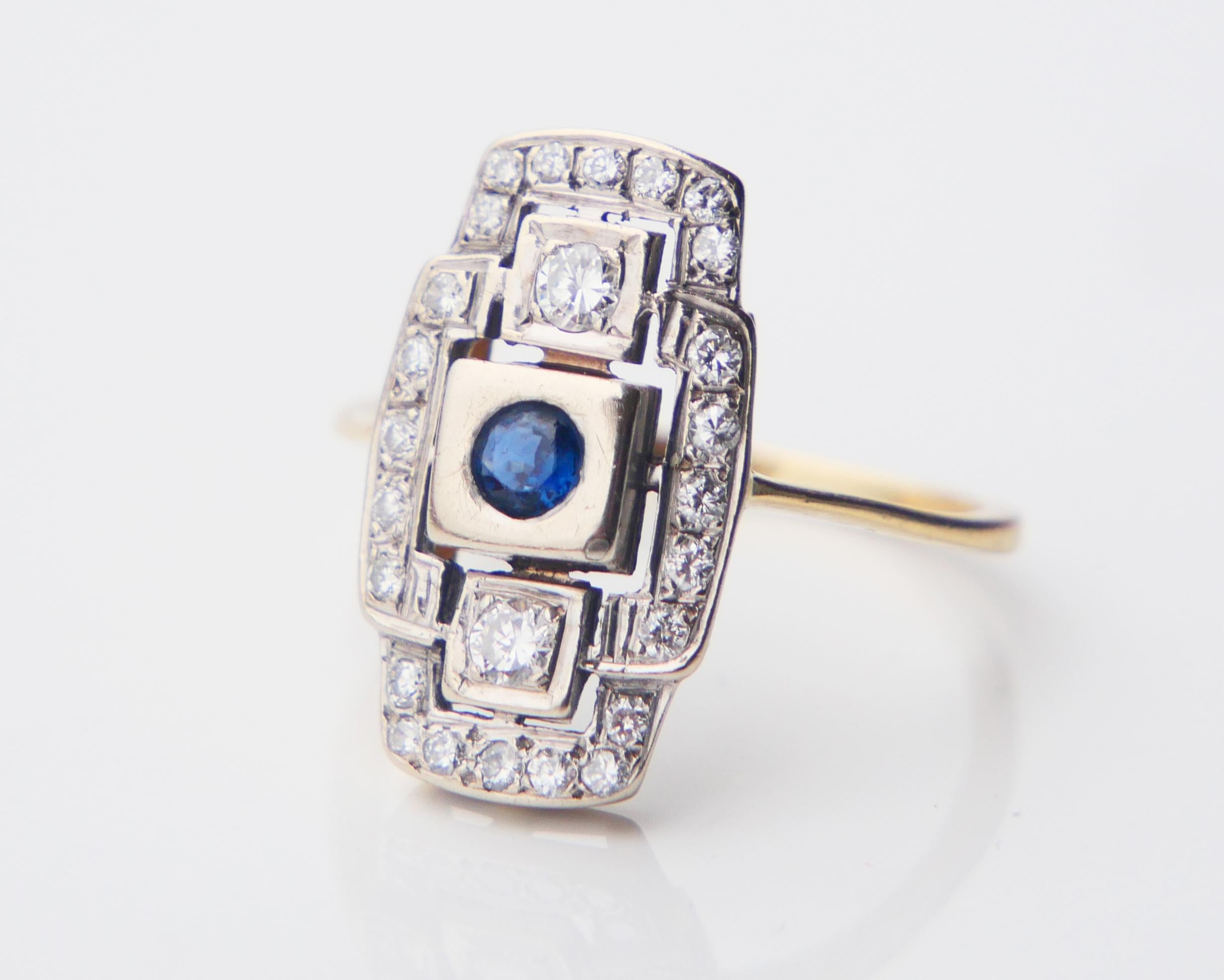 Antiker deutscher Ring natürlicher Saphir Diamanten 14K Gold Platin Ø US8.25/4.5gr 5