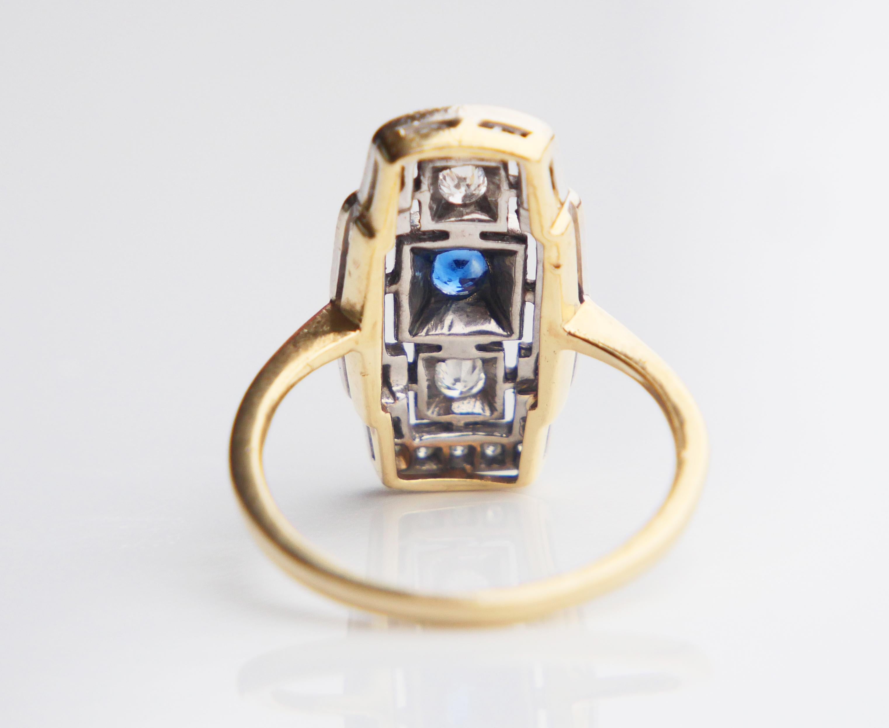 Antiker deutscher Ring natürlicher Saphir Diamanten 14K Gold Platin Ø US8.25/4.5gr 6