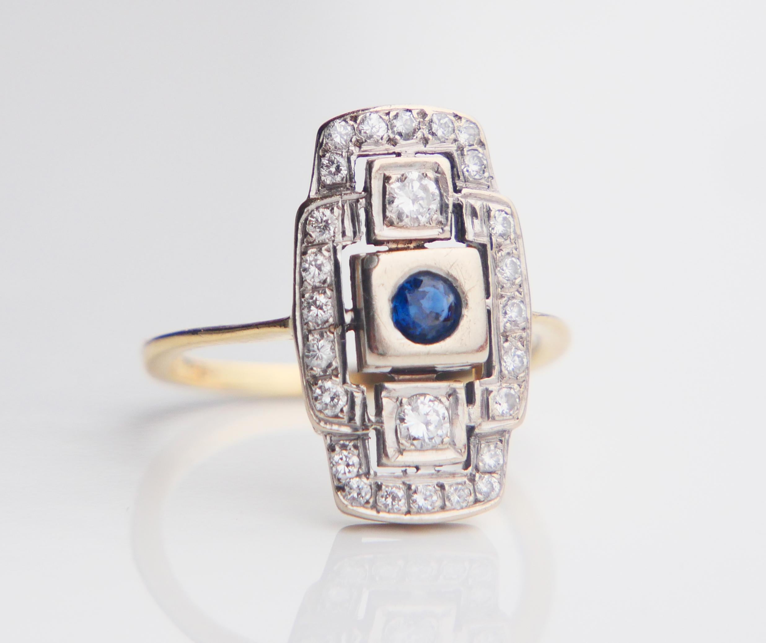 Antiker deutscher Ring natürlicher Saphir Diamanten 14K Gold Platin Ø US8.25/4.5gr 7
